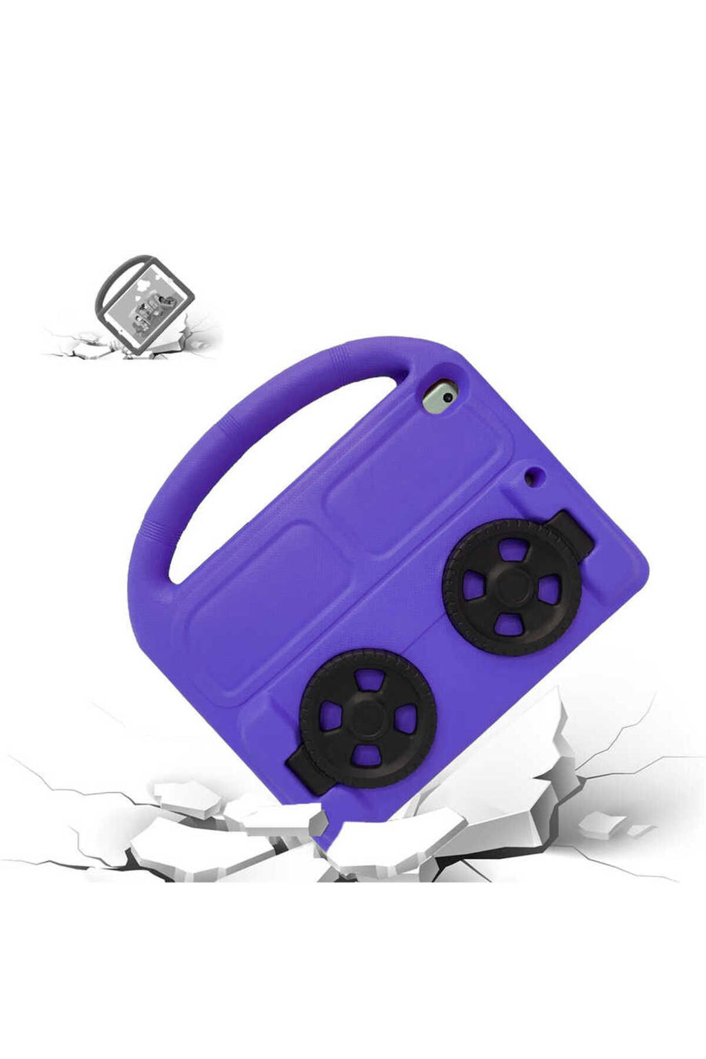 iPad 10.2 (9.Nesil)  Uyumlu Zore Wheel Car Tekerlek Standlı Tablet Eva Silikon Kılıf-Mavi