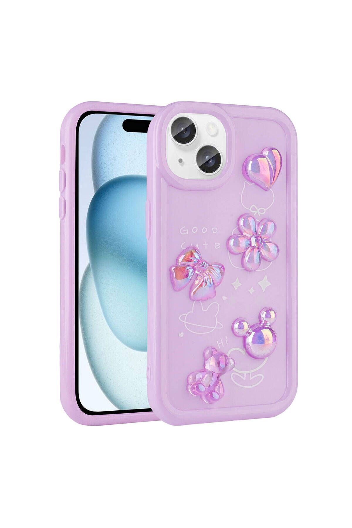 iPhone 14 Uyumlu Kabartma Figürlü Parlak Zore Toys Silikon Kılıf-Mor