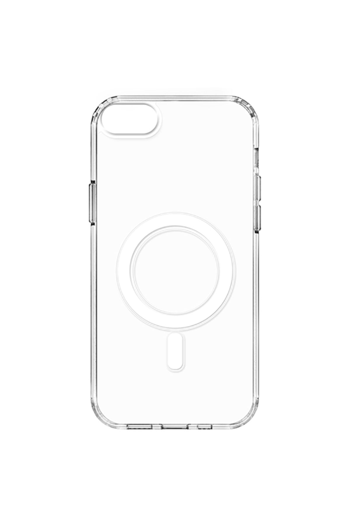 iPhone SE 2020 Uyumlu Magsafe Şarj Özellikli Şeffaf Sert PC CSK Zore Embos Kılıf-Renksiz