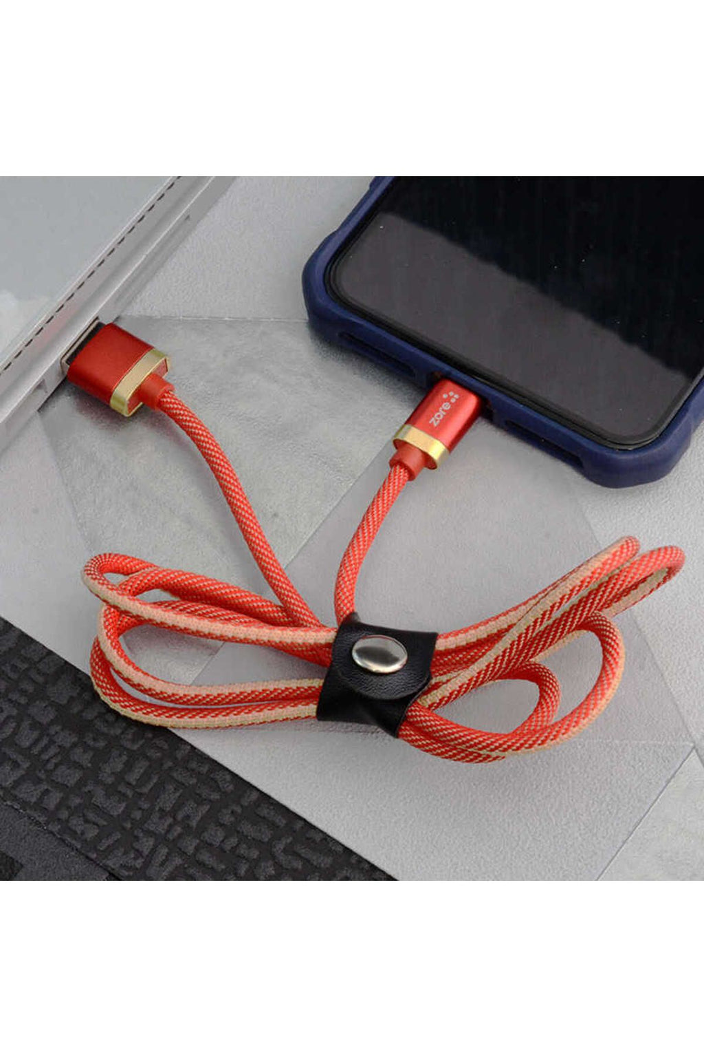 Beyaz-Mavi Poro Lightning Usb Kablo 1M-Zore