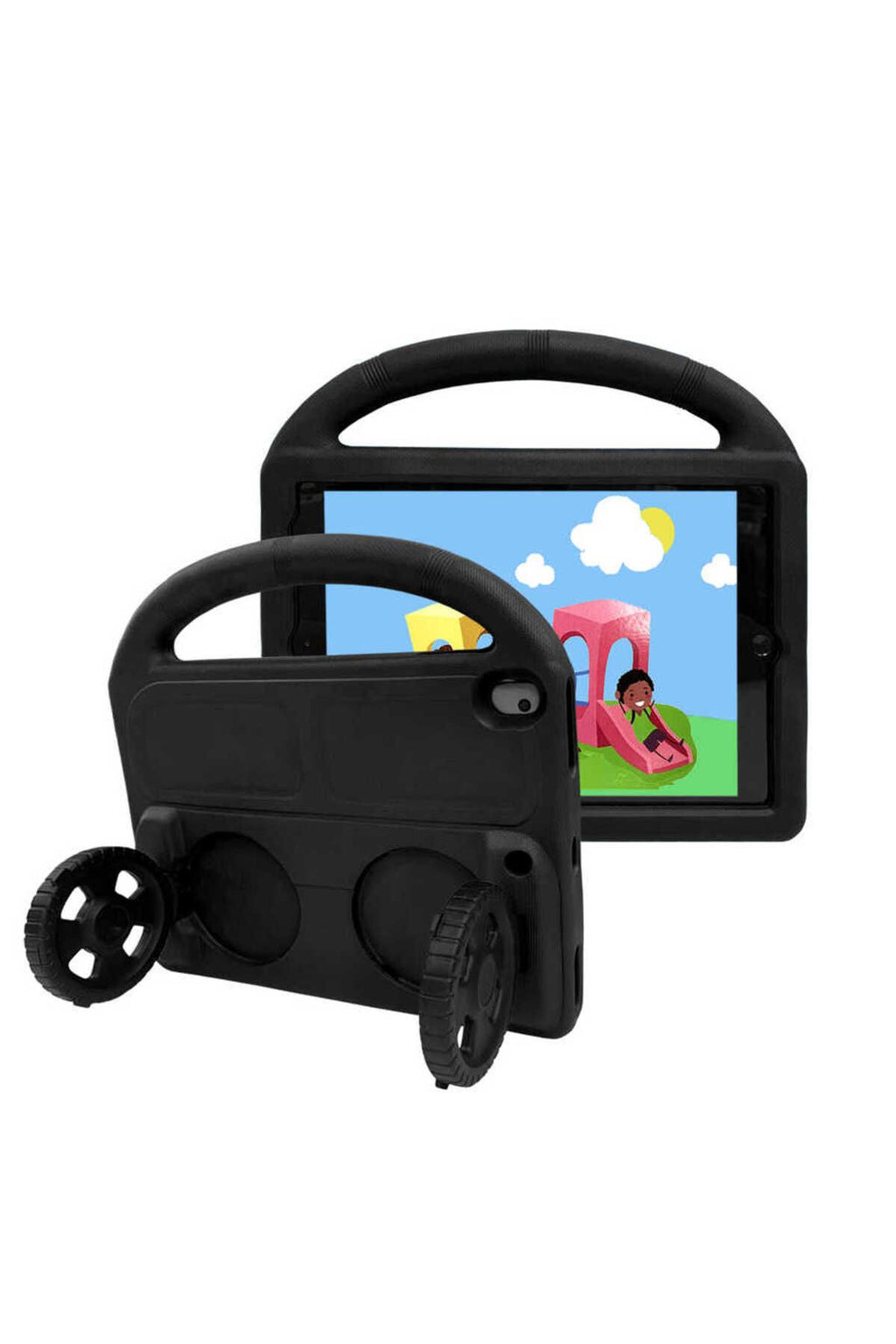 iPad 10.2 (8.Nesil)  Uyumlu Zore Wheel Car Tekerlek Standlı Tablet Eva Silikon Kılıf-Siyah