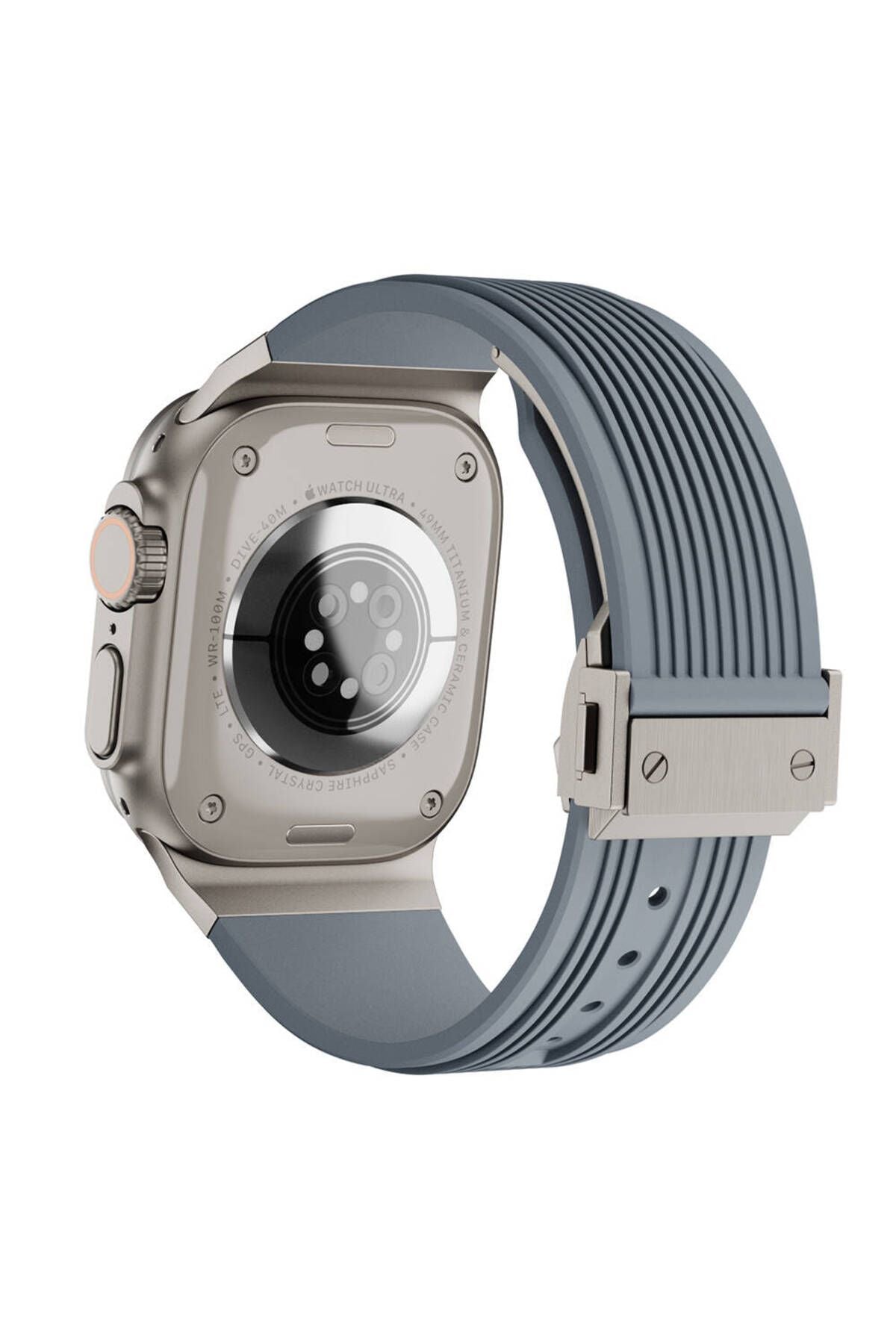 Watch Ultra 49mm CLO- KRD-113 Spor Görünümlü Silikon Kordon-Gri