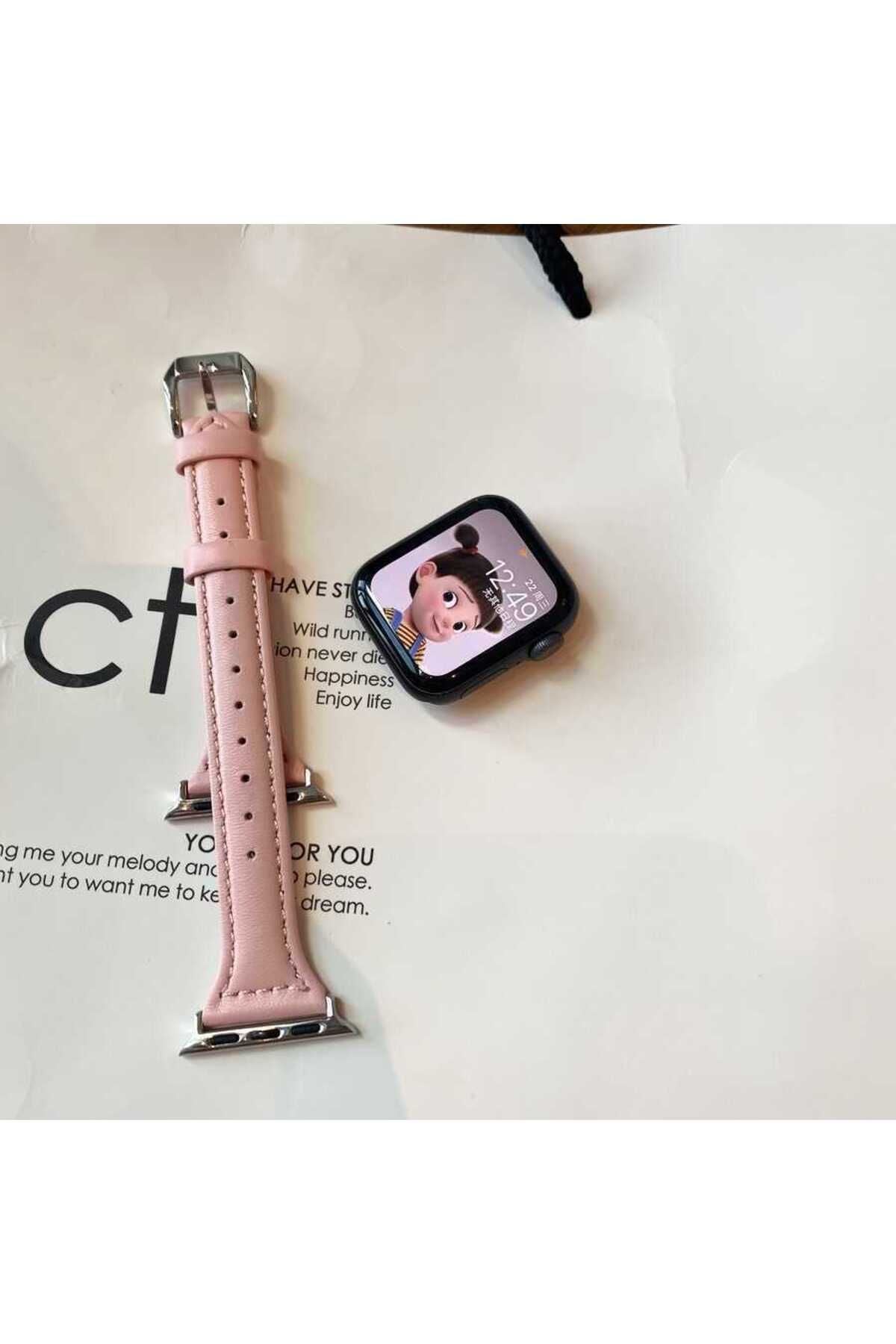 Watch 42mm Uyumlu KRD-28 Deri Zore Kordon-Pembe