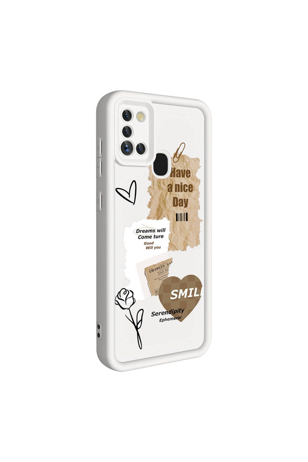 Galaxy A21S Kılıf Kamera Korumalı Baskılı Arka Yüzey Zore Klas Kapak - Beyaz