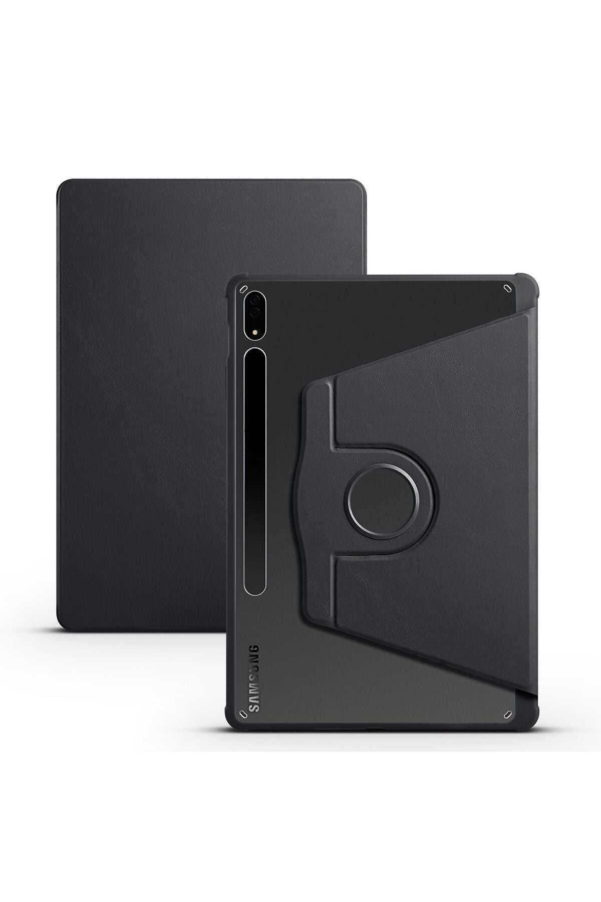 Galaxy Tab S8 Plus SM-X800 Kılıf  Uyumlu Zore Termik Kalem Bölmeli Dönebilen Standlı Kılıf-Siyah