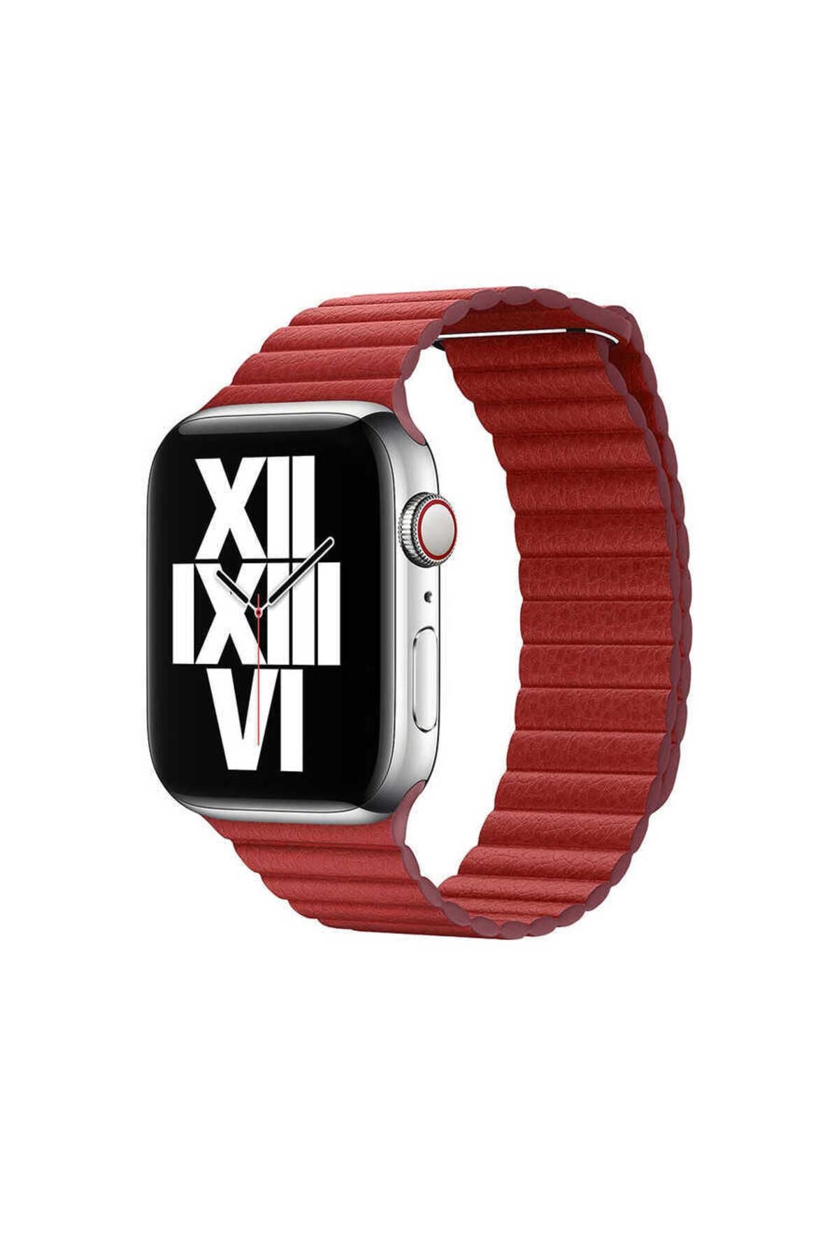 Watch Ultra 49mm Kordon Uyumlu KRD-09 Deri Lop Strap Kayış CLO- Mavi