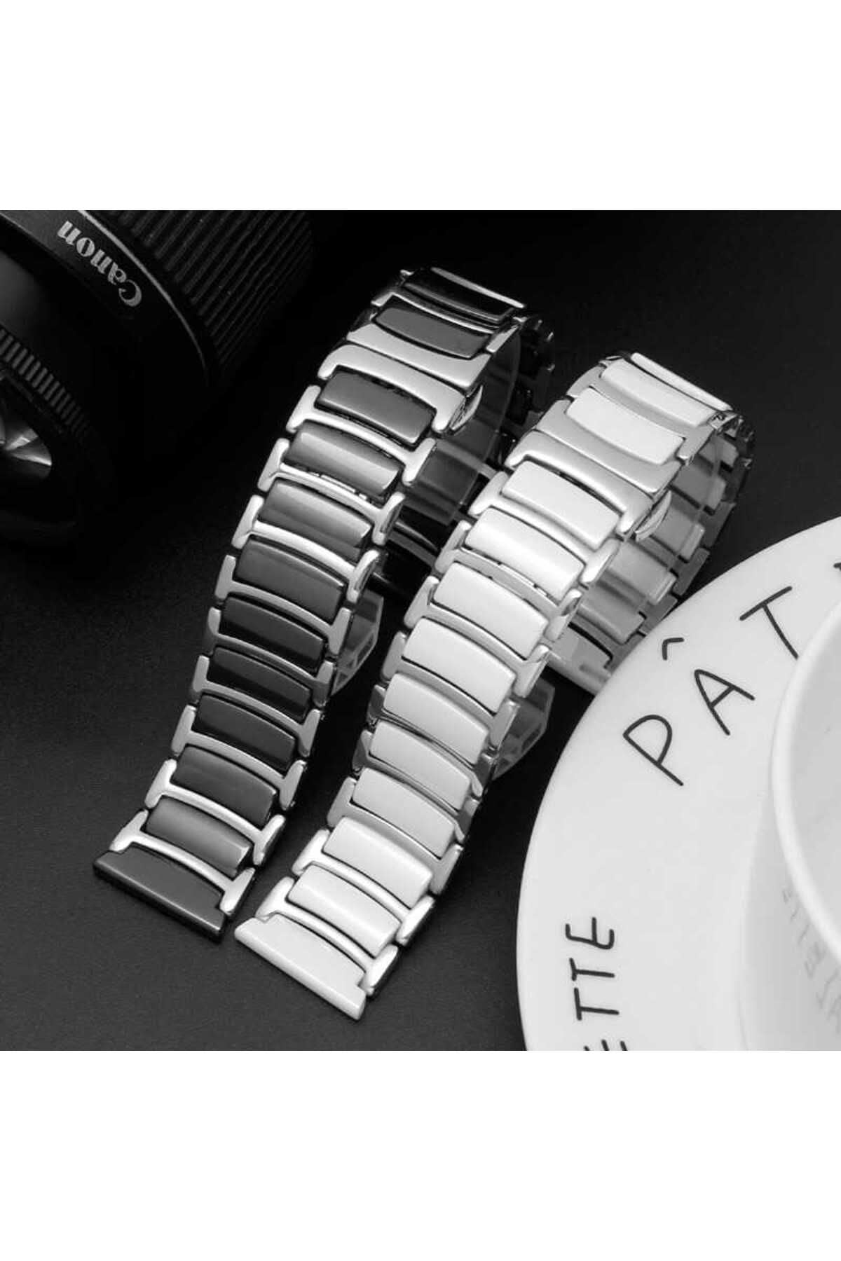 Galaxy Watch 42mm (20mm) Seramik Metal Zore Kordon-Siyah-Gümüş