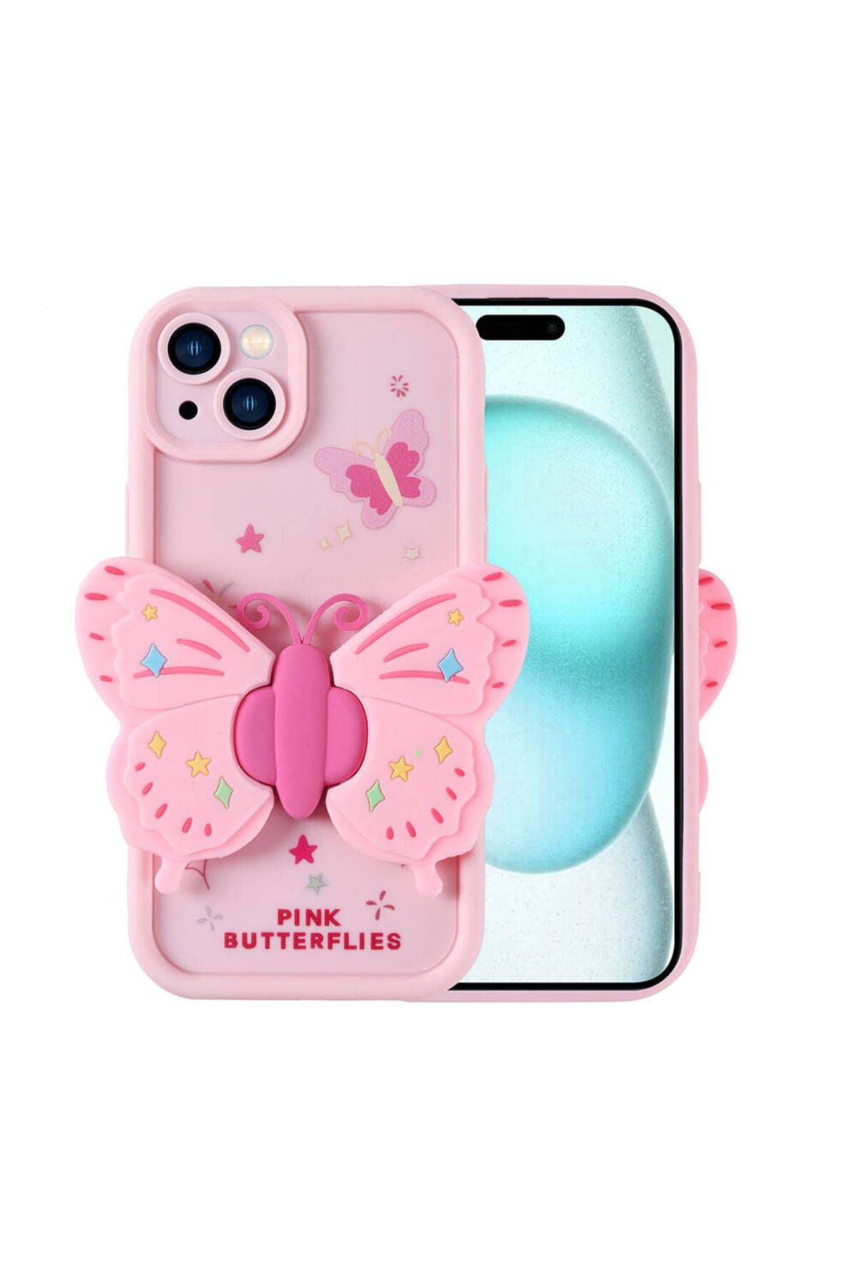 iPhone 15 Plus Kılıf Kamera Korumalı Figür Tasarımlı Zore Kapya Kapak-Pembe Açık