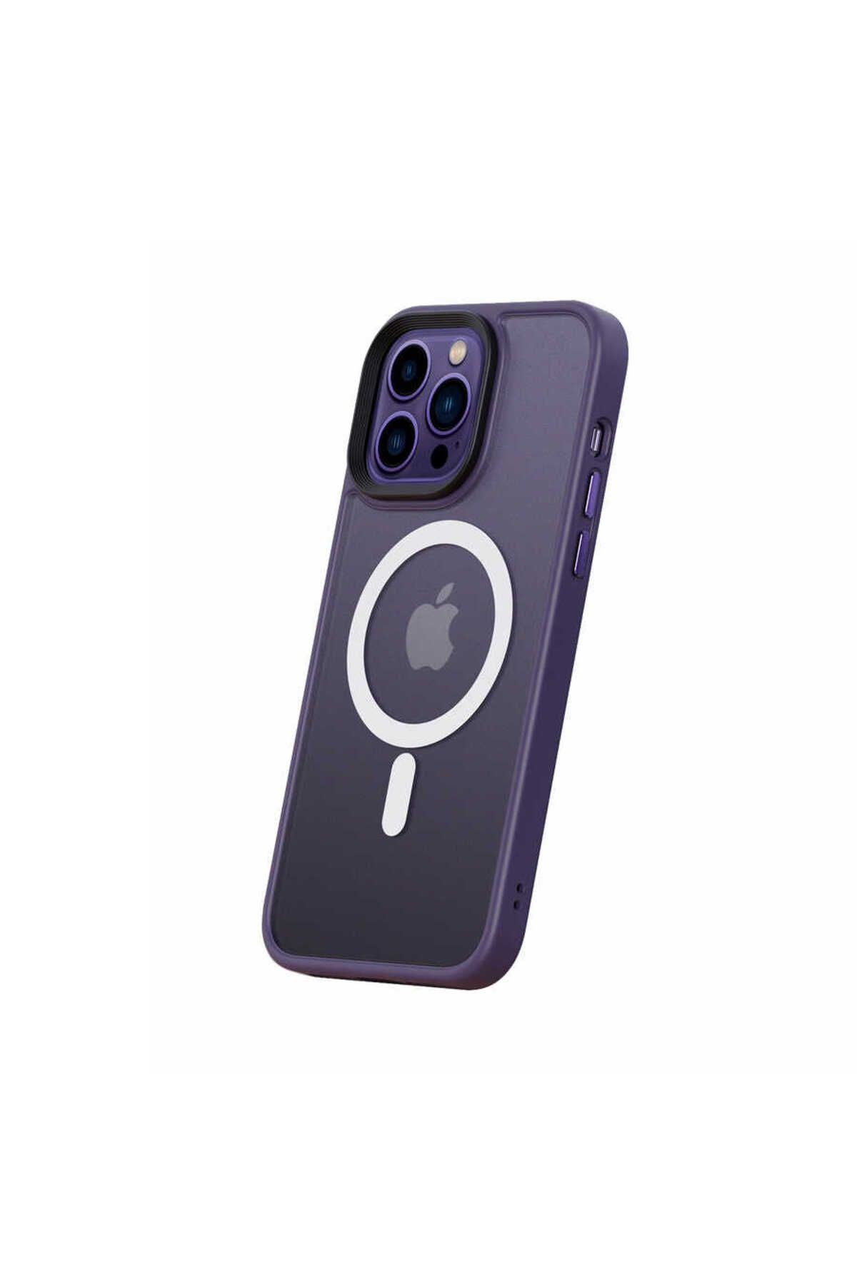 iPhone 14 Pro Max Zore Uyumlu Wireless Şarj Özellikli Zore Hibrit Magsafe Kılıf-Derin Mor