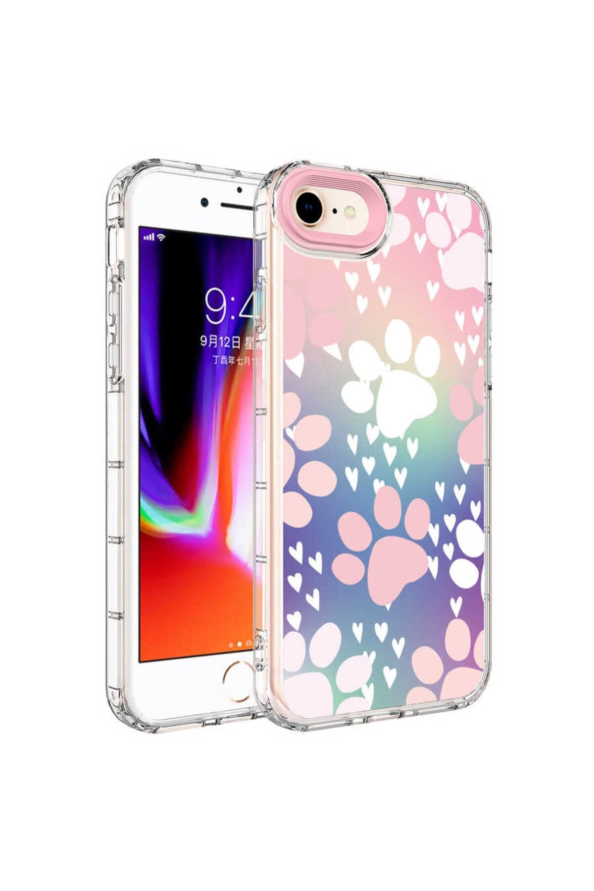 iPhone 8 Kılıf Kamera Korumalı Renkli Desenli Sert Silikon Zore Korn Kapak - NO15