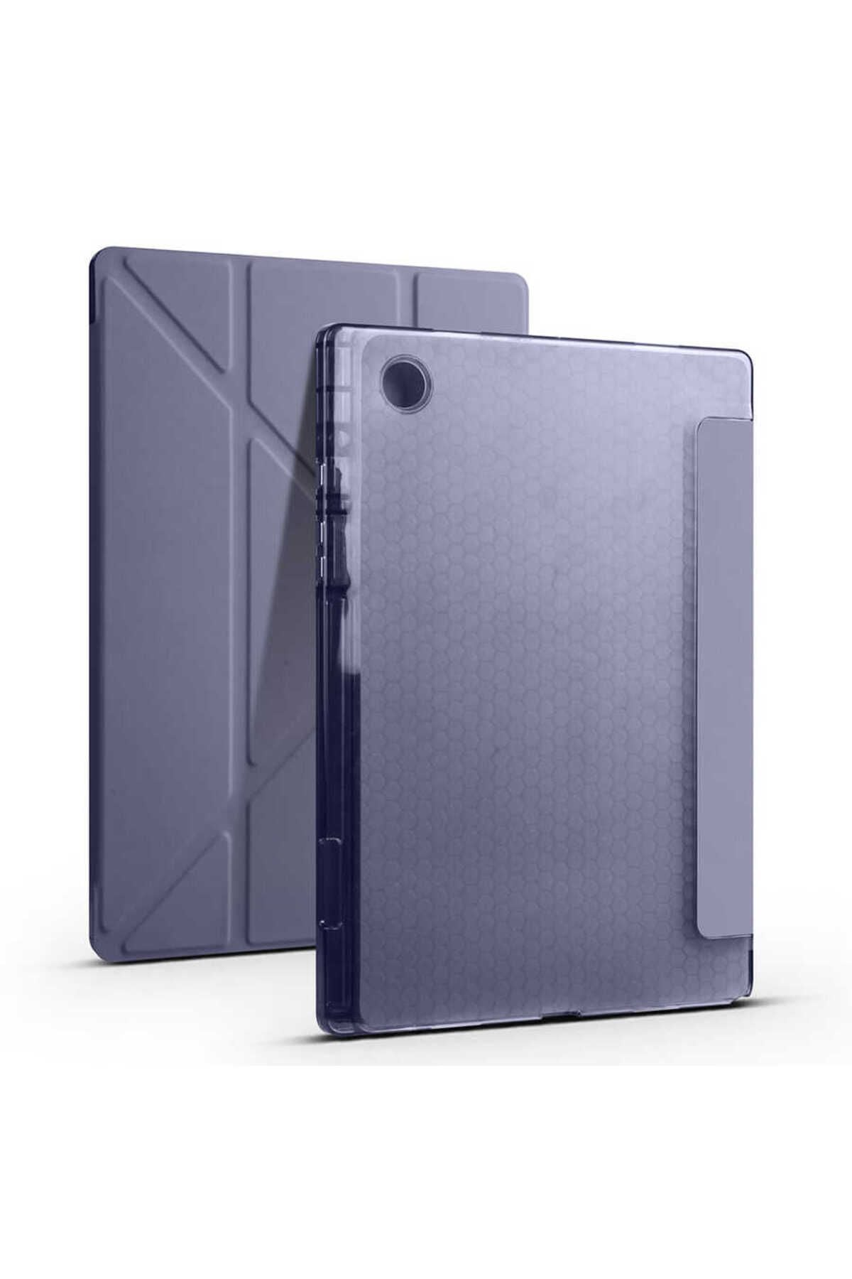 Galaxy Tab A8 10.5 SM-X200 (2021) Kılıf  Uyumlu Zore Tri Folding Kalem Bölmeli Standlı Kılıf-Mor