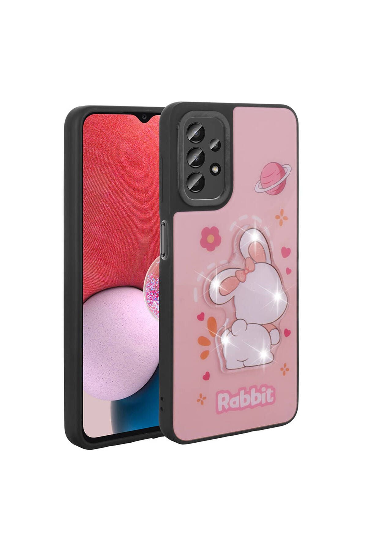 Galaxy A23 Kılıf Parlayan Kabartmalı İkonik Figürlü Zore Amas Silikon Kapak - Pembe