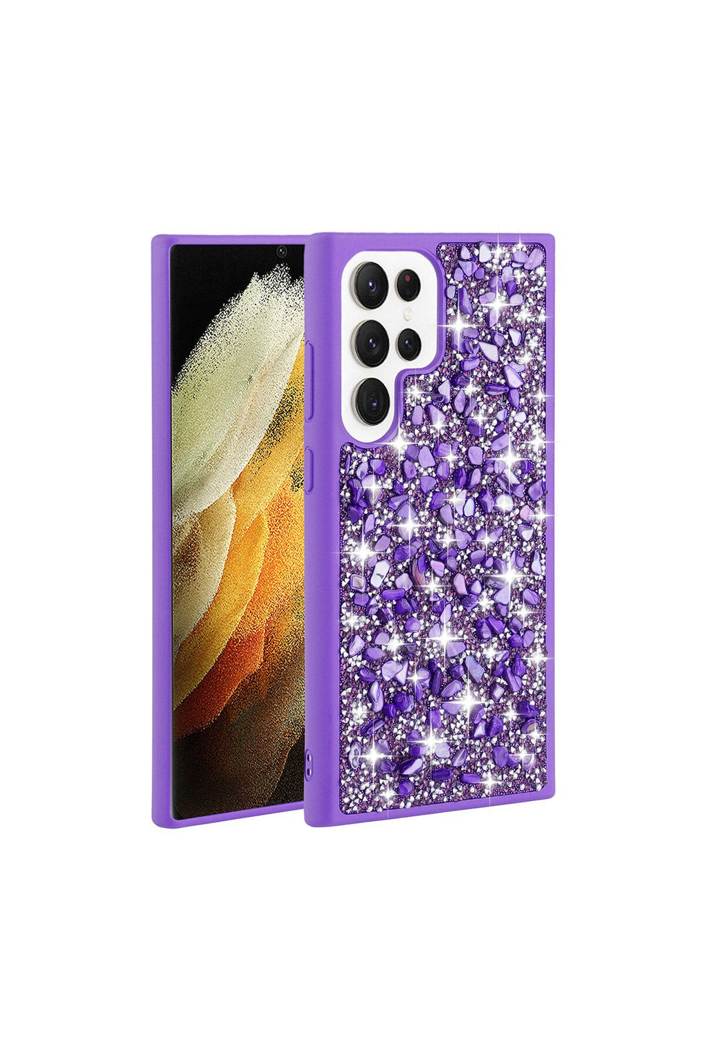 Galaxy S23 Ultra Uyumlu Parlak Taşlı Tasarım Zore Linea Kılıf-Mor