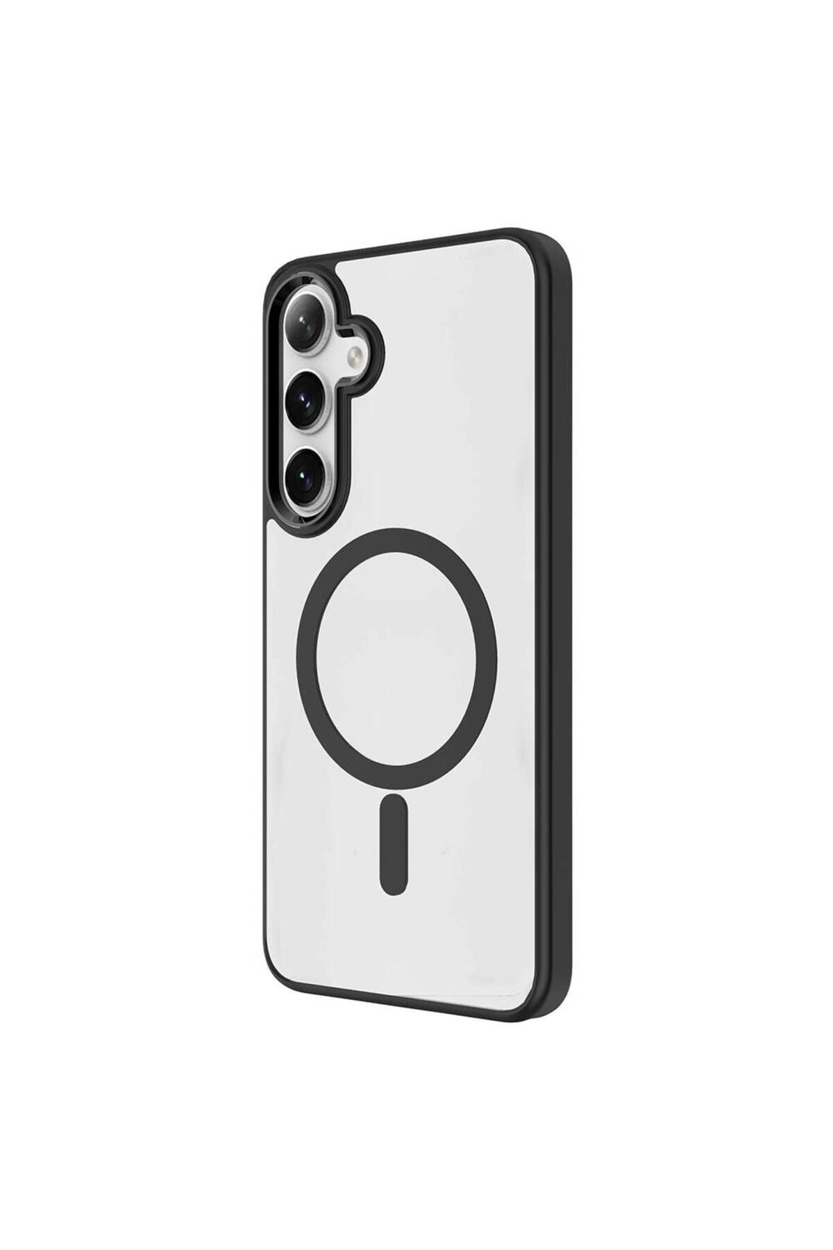 Galaxy S24 Plus Uyumlu Magsafe Şarj Özellikli Krom Magsafe Silikon CSK Zore Kılıf-Siyah