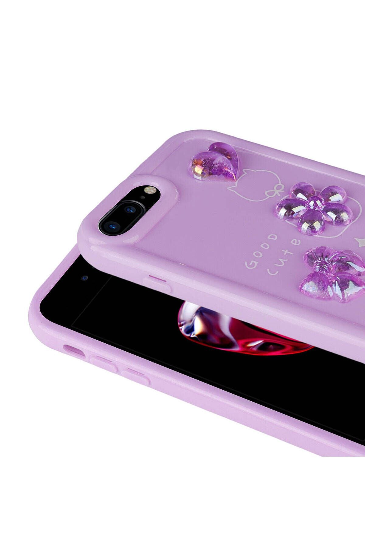 iPhone 8 Plus Kılıf Kabartma Figürlü Parlak TKNR Toys Silikon Kapak - Mor