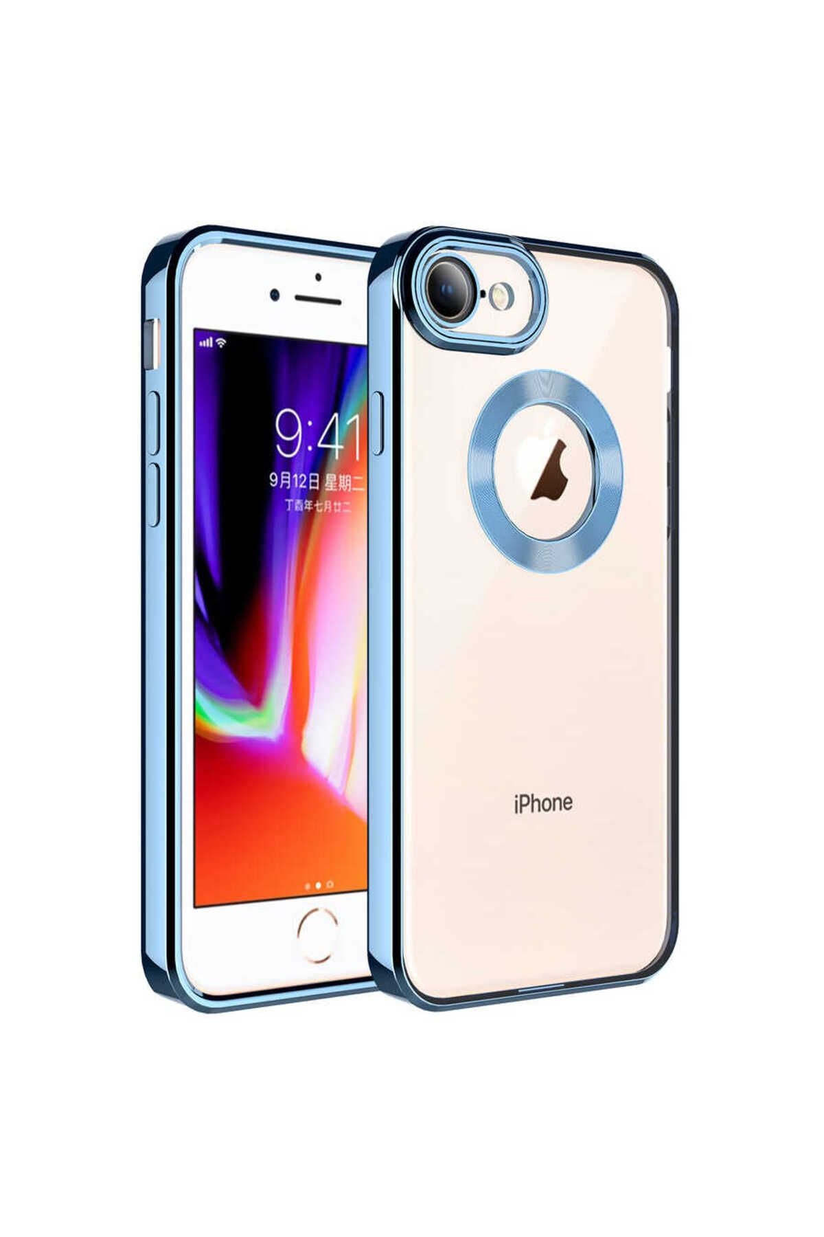 iPhone SE 2022 uyumlu Kılıf Kamera Korumalı Logo Gösteren Zore Omega Kapak - Sierra Mavi