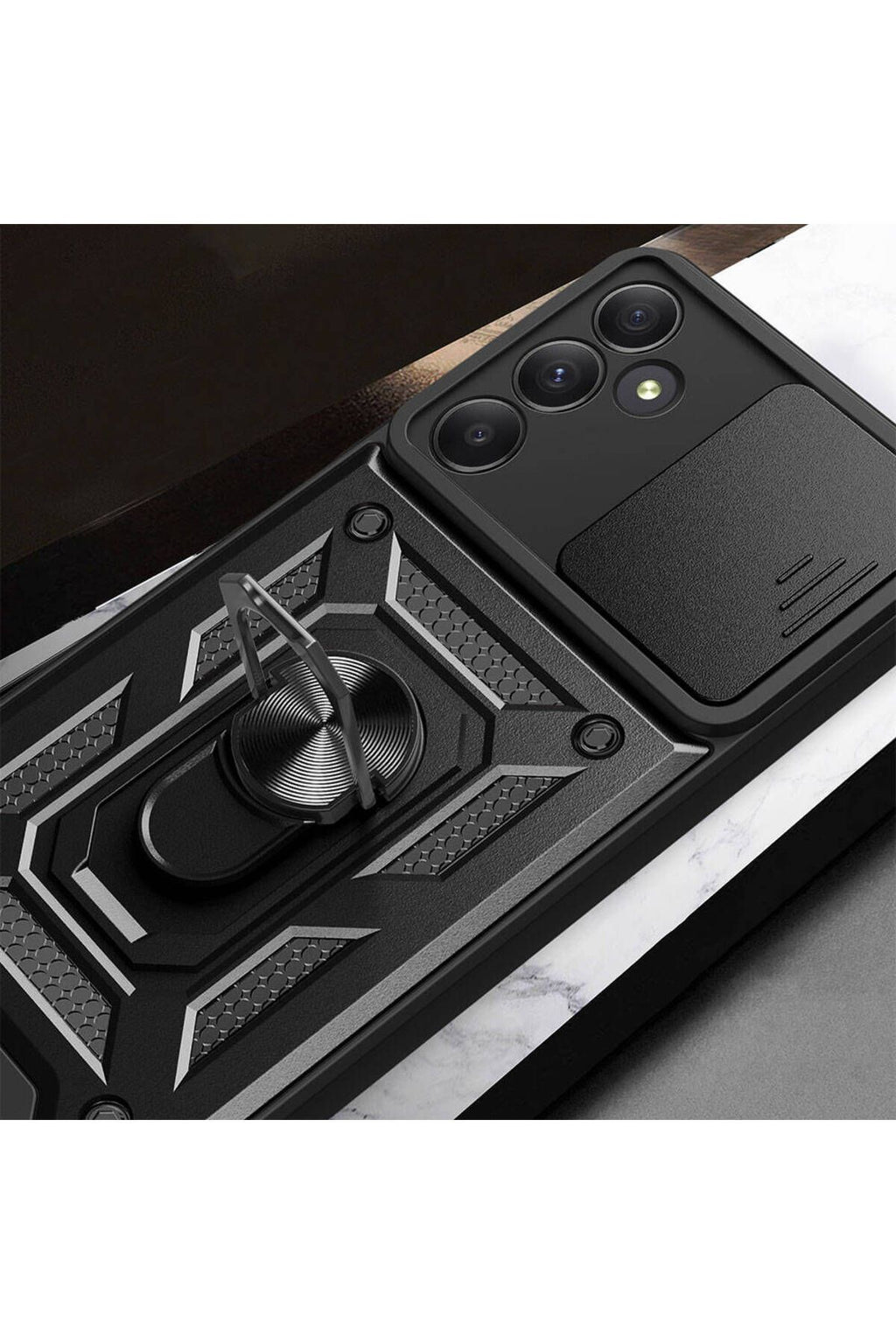 Galaxy A35 Kılıf Magnetik Standlı Kamera Korumalı Zore Sürgülü Vega Kapak - Mavi