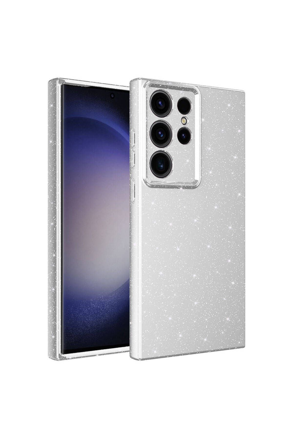 Galaxy S23 Ultra Kılıf Kamera Korumalı Simli Lüks Zore Koton Kapak - Gümüş