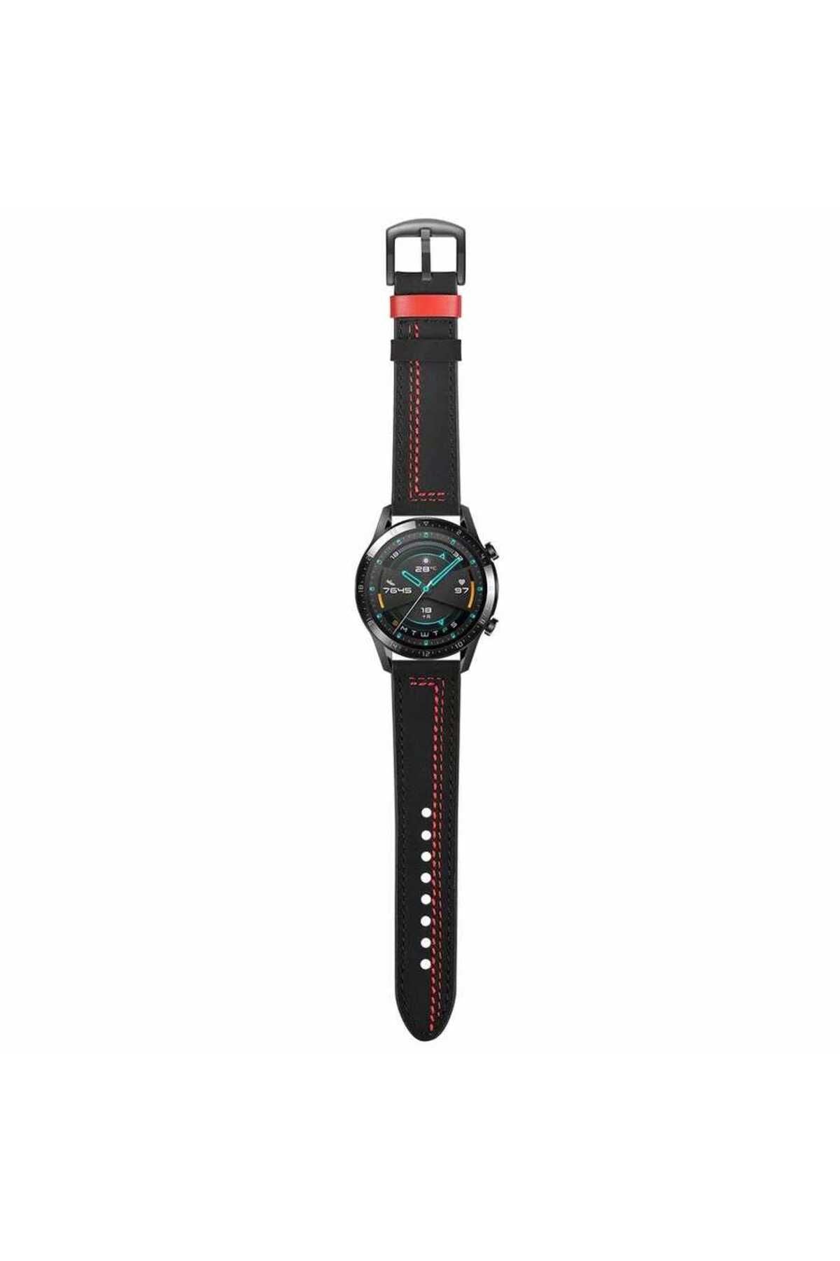 Galaxy Watch 46mm (22mm) Uyumlu KRD-19 Deri Zore Kordon-Siyah