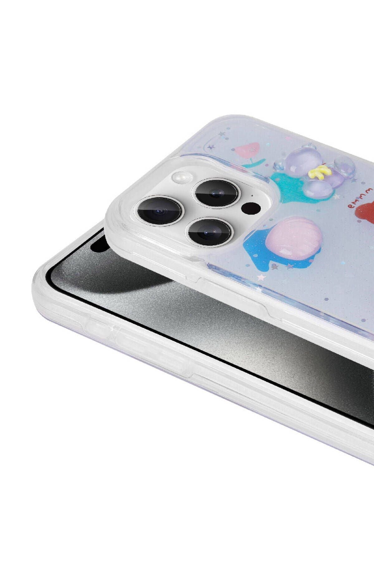 iPhone 15 Pro Max Uyumlu Kabartma Figürlü Parlak Zore Minimini Silikon Kılıf-Kırmızı