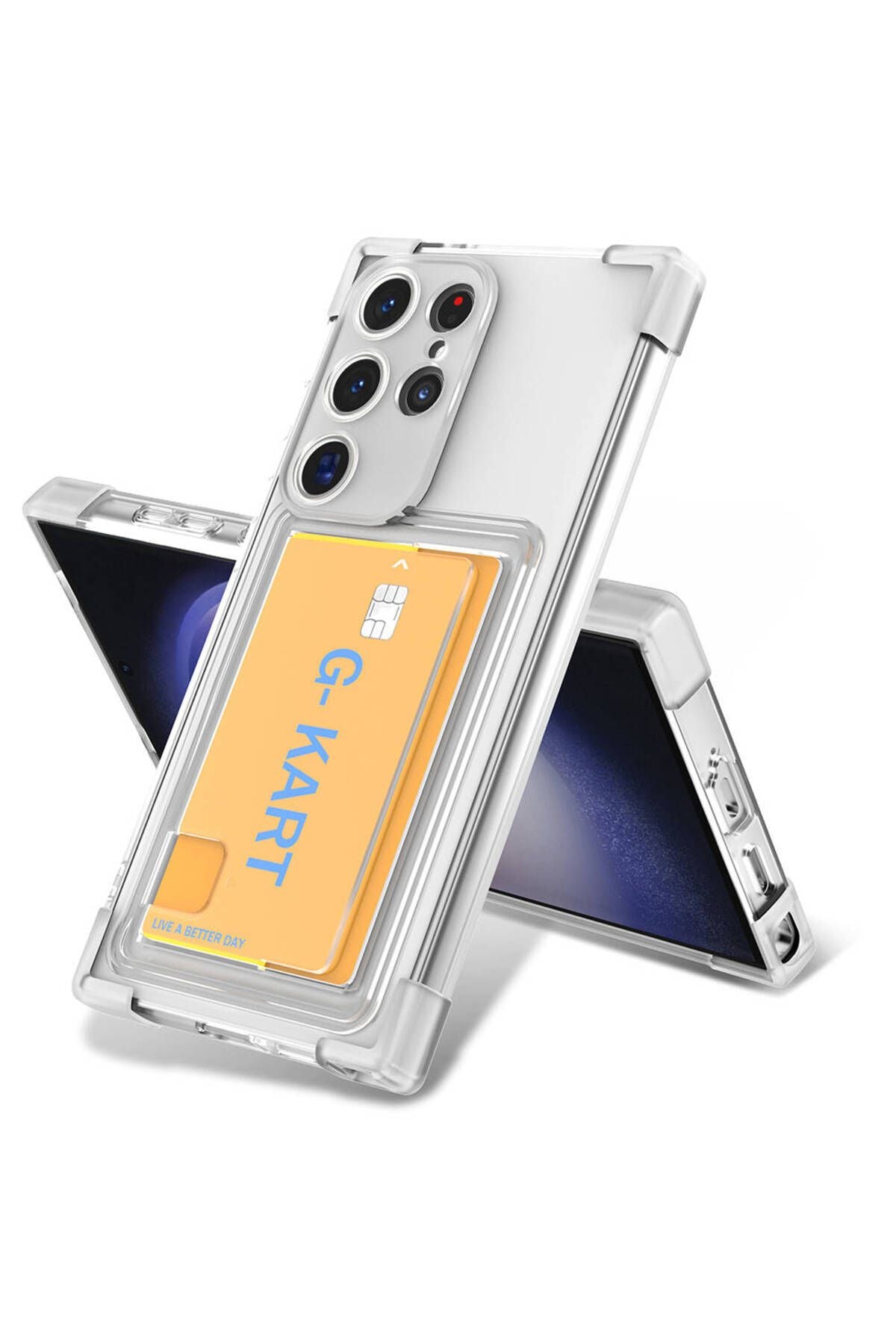 Galaxy S24 Ultra Uyumlu AiHTTg Tasarımlı Şeffaf Kartlıklı G-Kart  Kılıf-Renksiz