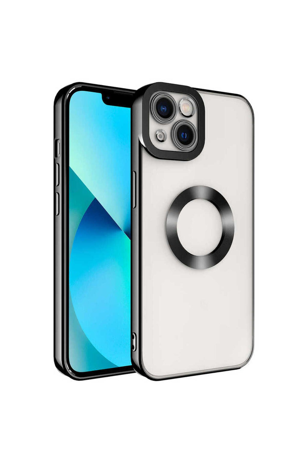 iPhone 14 Uyumlu Kamera Korumalı Logo Gösteren Zore Omega Kılıf-Siyah