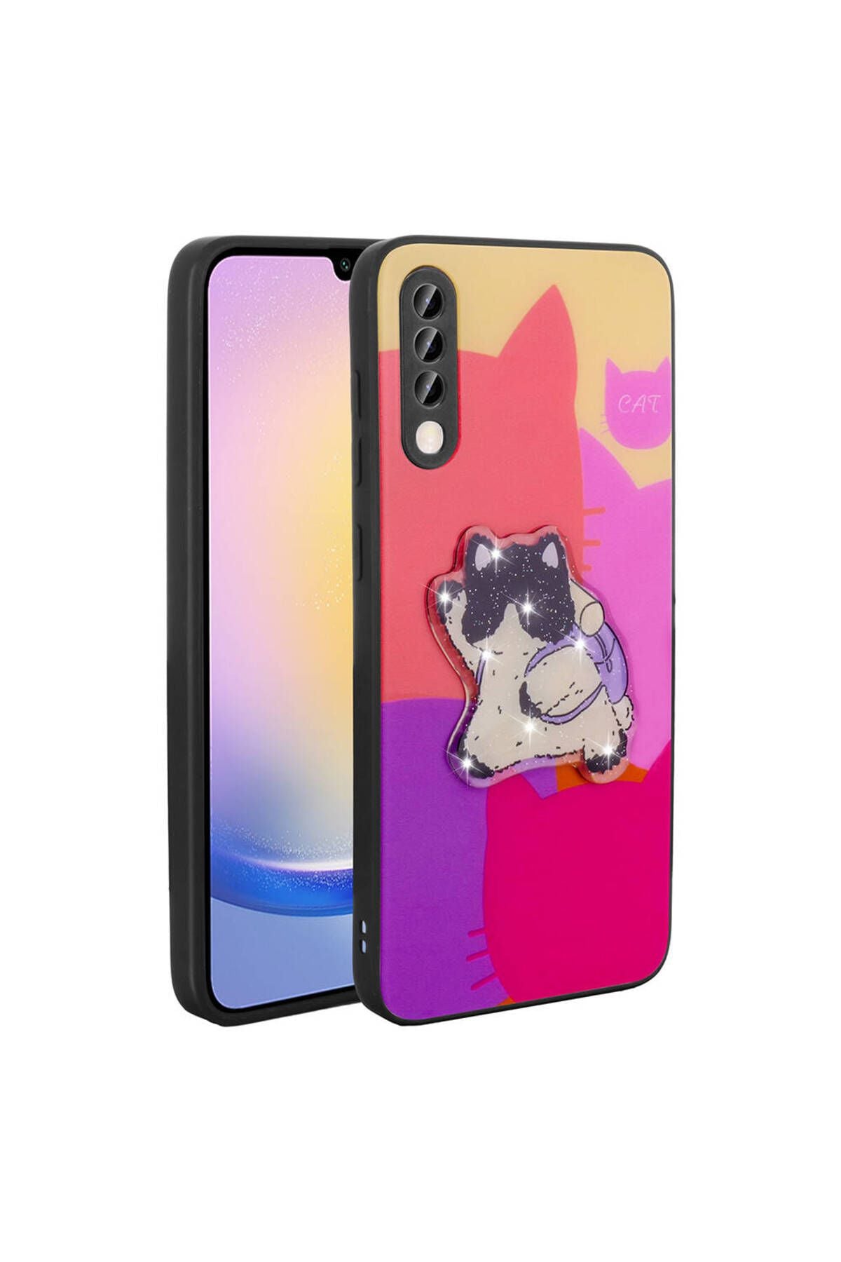 Galaxy A50 Kılıf Parlayan Kabartmalı İkonik Figürlü Zore Amas Silikon Kapak - Pembe