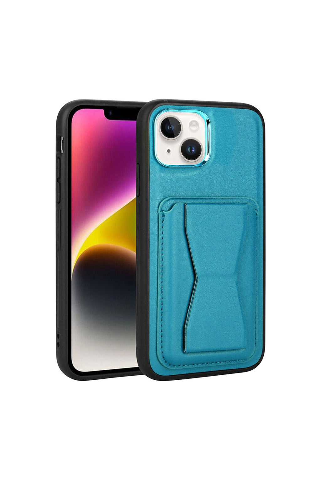 iPhone 14 Uyumlu Kartlıklı Standlı Pu Deri Zore Memo Kılıf-Mavi