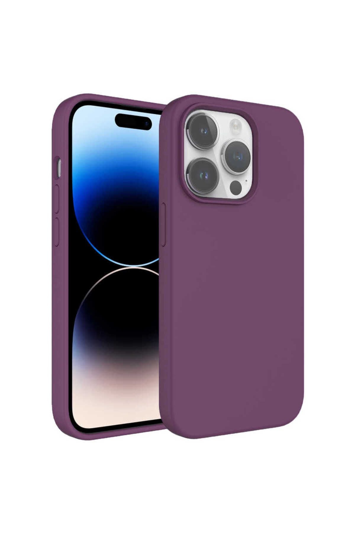 iPhone 14 Pro Uyumlu Sıvı Teknolojili Silinebilir Sert Zore Kivi Kılıf-Mor