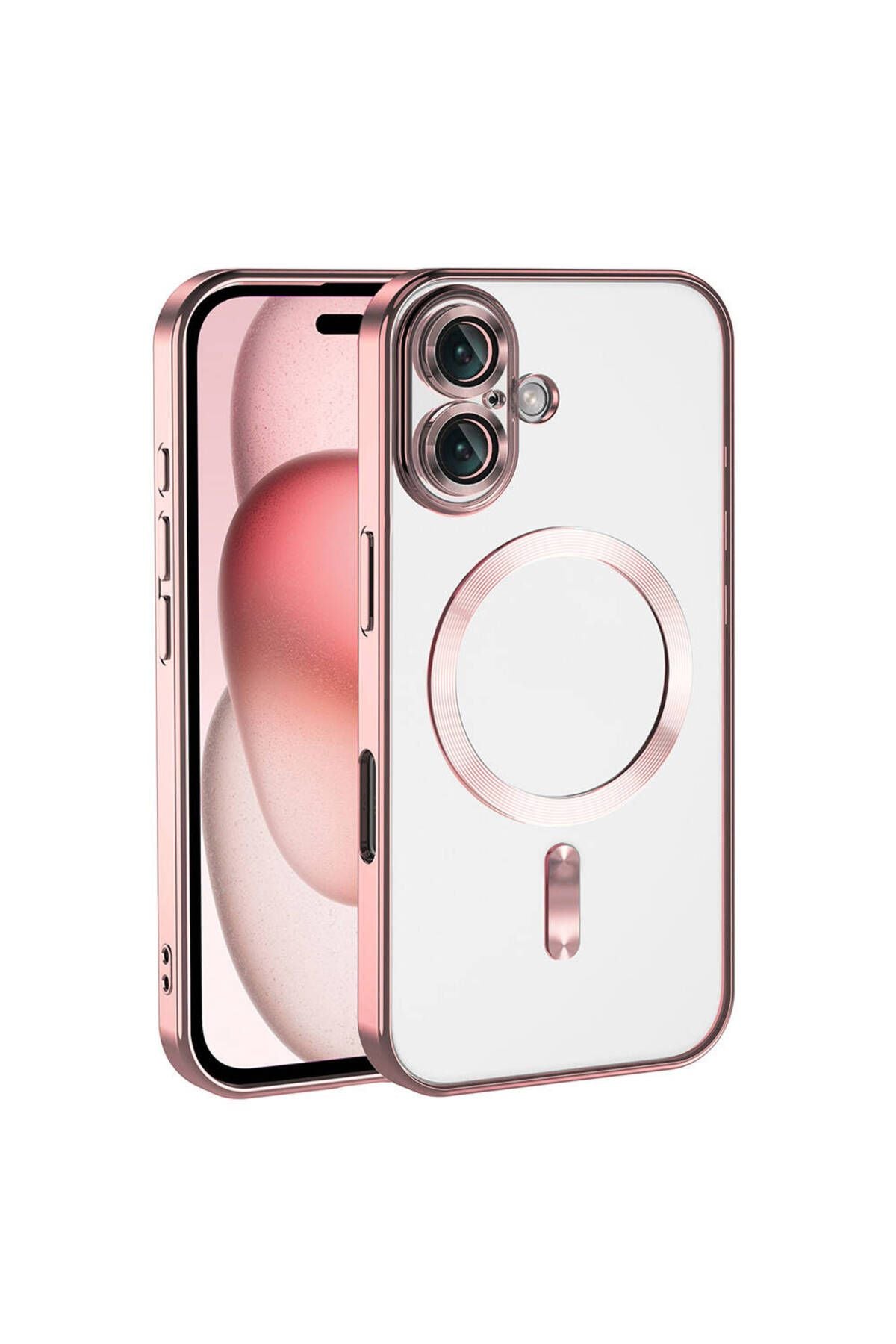 iPhone 16 Plus Kılıf Kamera Korumalı Magsafe Wireless Şarj Özellikli Zore Demre Kapak - Rose Gold