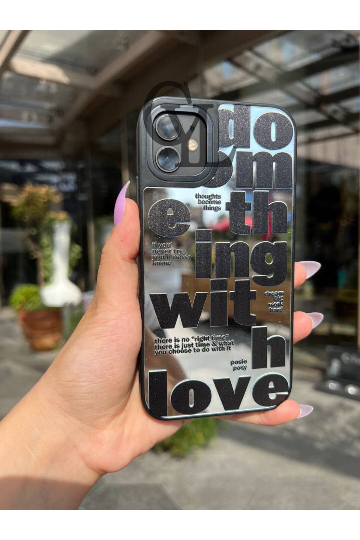 Uyumlu iPhone 8 Plus Kılıf Aynalı Love Desenli Kamera Korumalı Parlak Zore Mirror Kapak