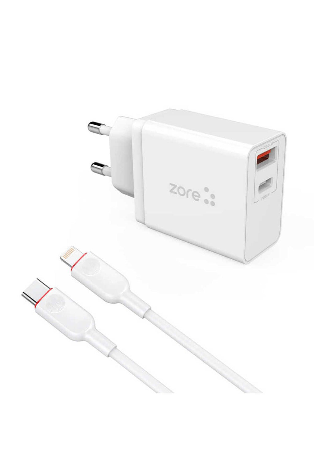 Beyaz XMac Serisi ZR-X2 PD To Lightning 2 in 1 Şarj Seti-Zore