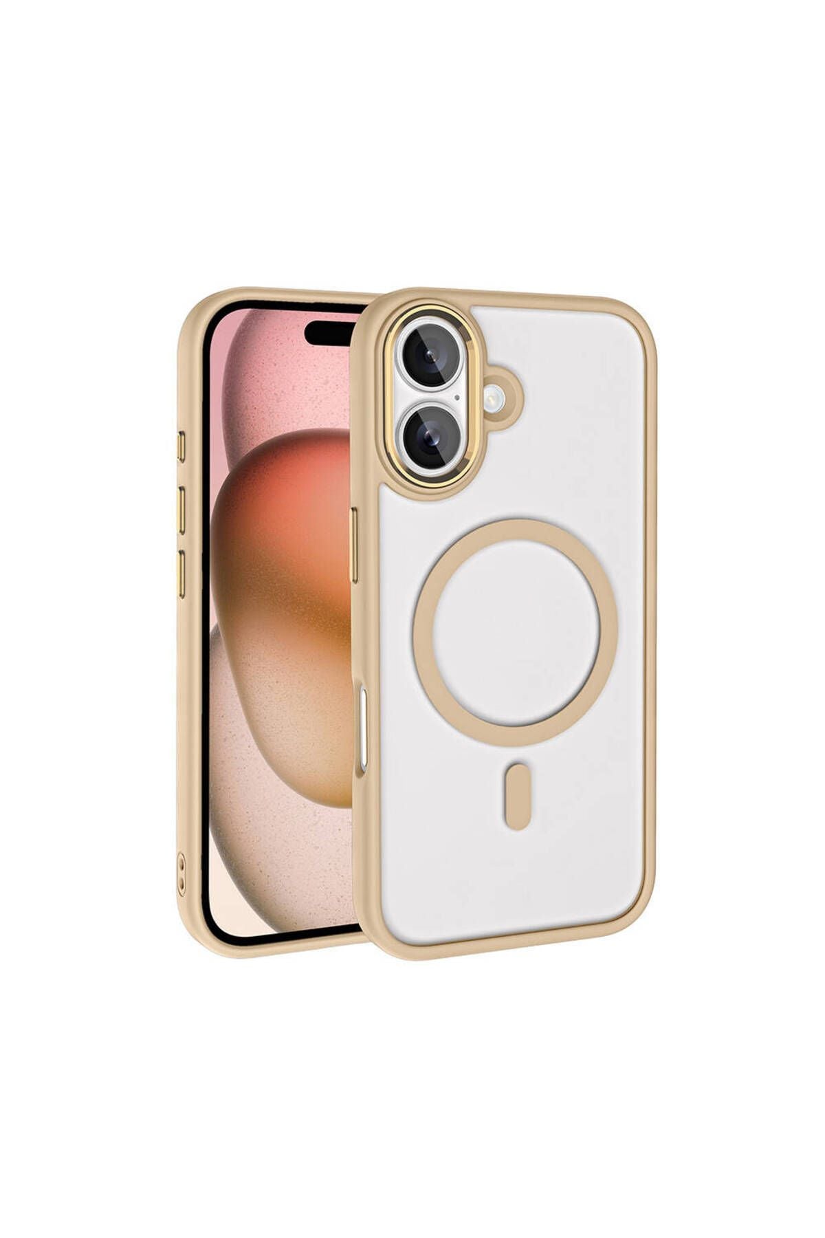 iPhone 16 Plus Kılıf Wireless Şarj Özellikli SVL Krom Magsafe Silikon Kapak - Rose Brown