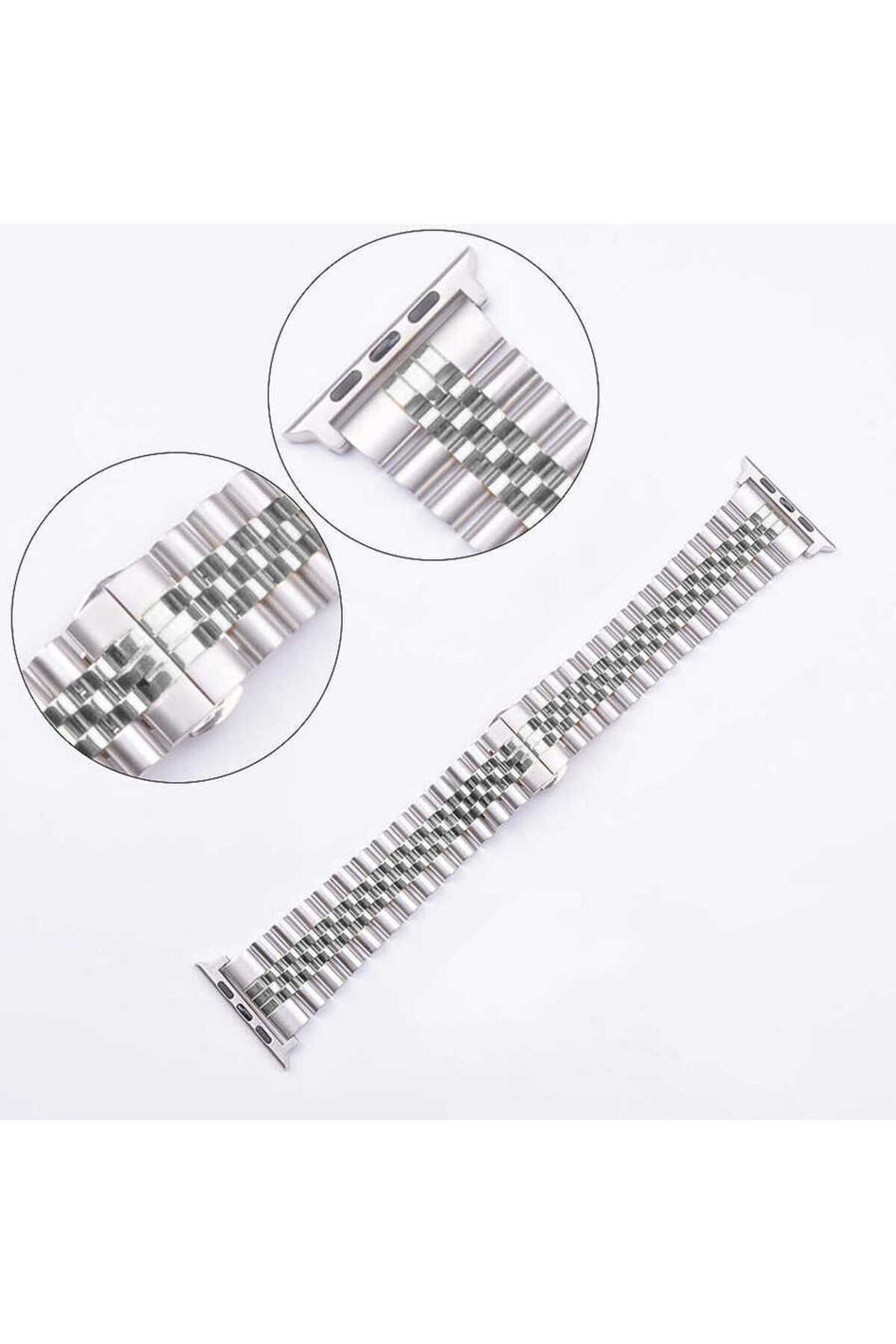 Watch 44mm Uyumlu KRD-36 Metal Zore Kordon-Gümüş-Siyah