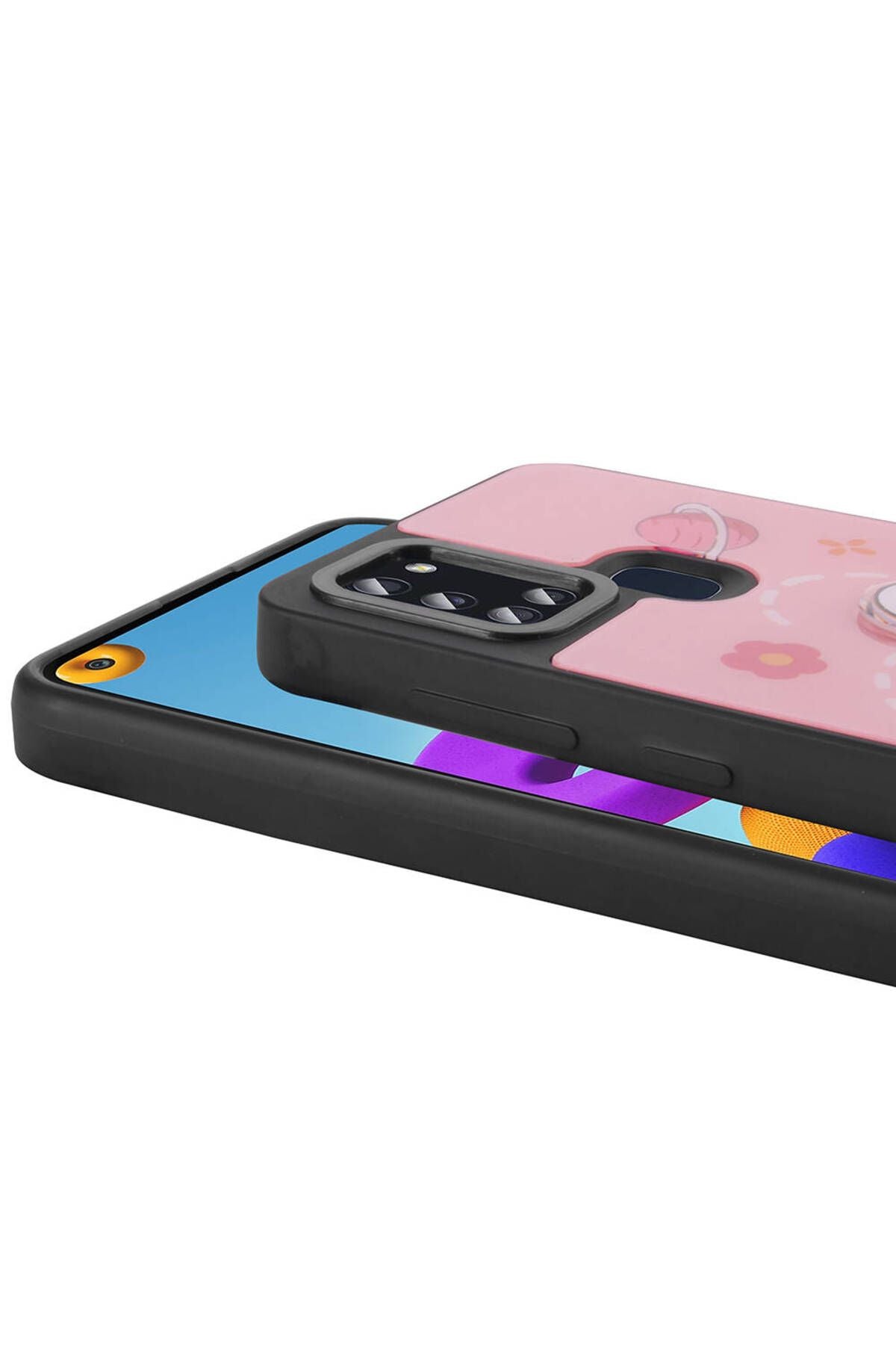 Galaxy A21S Kılıf Parlayan Kabartmalı İkonik Figürlü Zore Amas Silikon Kapak - Beyaz