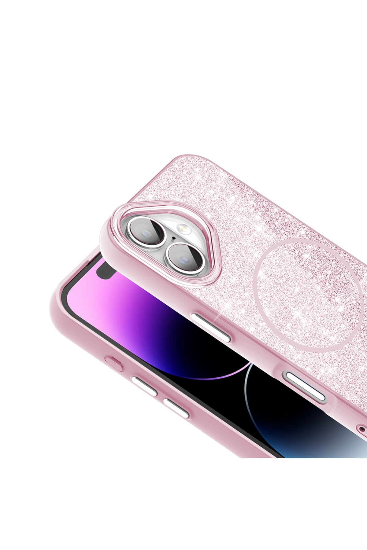 iPhone 16 Kılıf Magsafe Şarj Özellikli Parlayan Simli Zore Okso Kapak - Beyaz