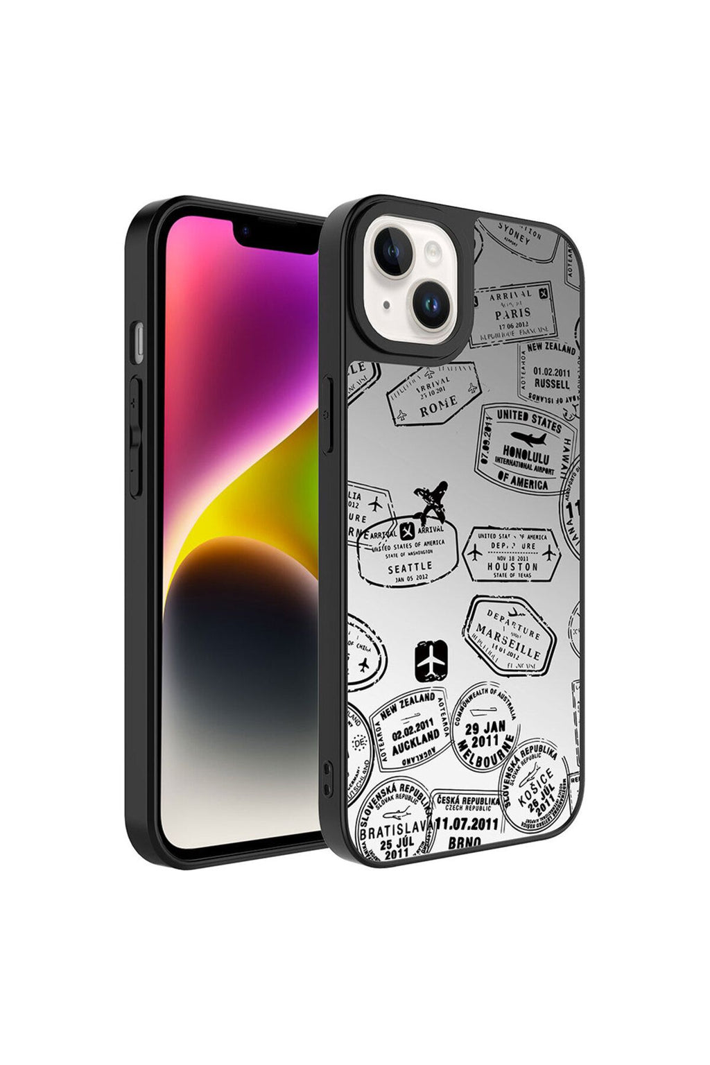 iPhone 14 Uyumlu Aynalı Desenli Kamera Korumalı Parlak Zore Mirror Kılıf-Fragile