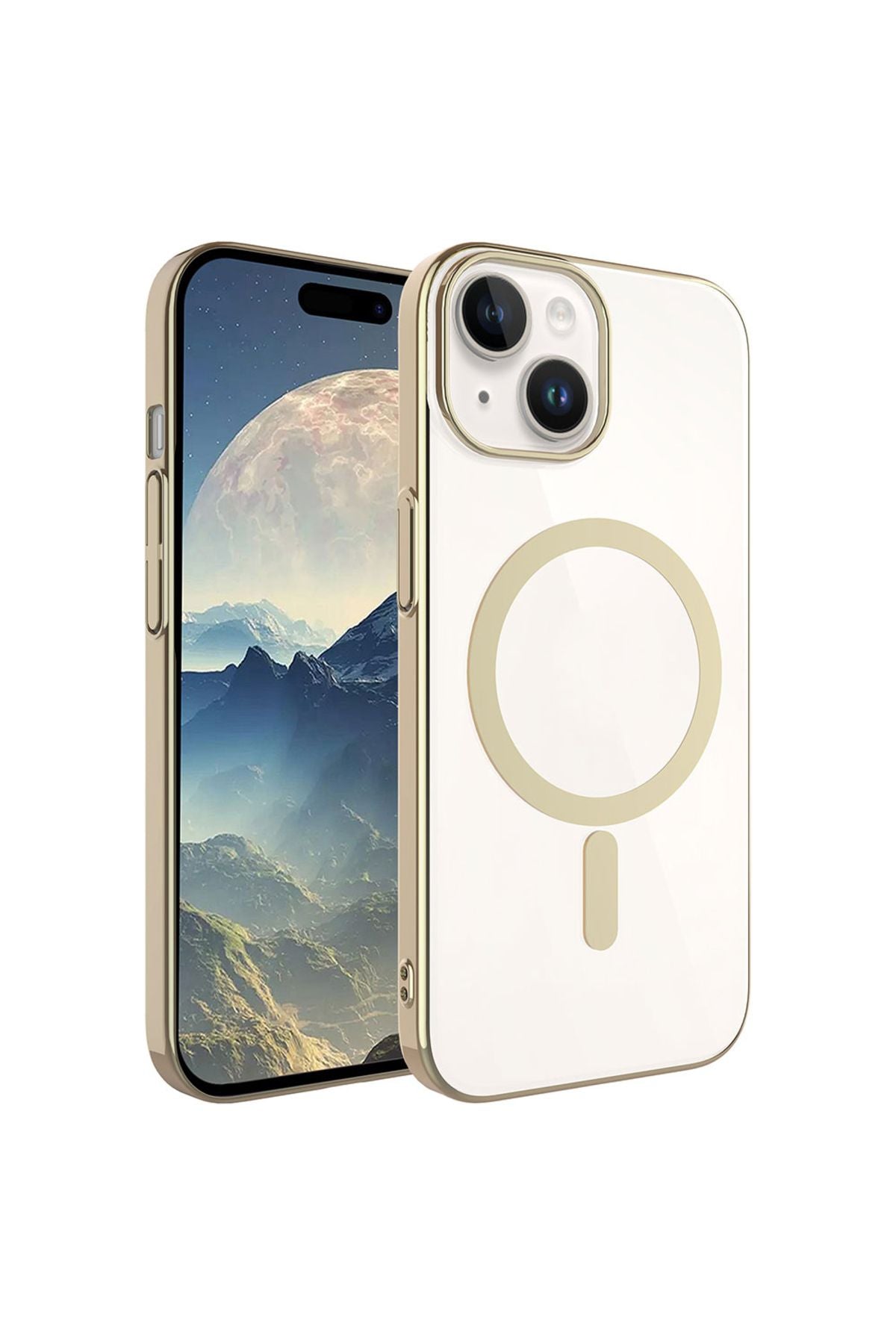 iPhone 15 Plus Uyumlu Zore Wireless Şarj Özellikli Pixel Magsafe Kılıf-Gold