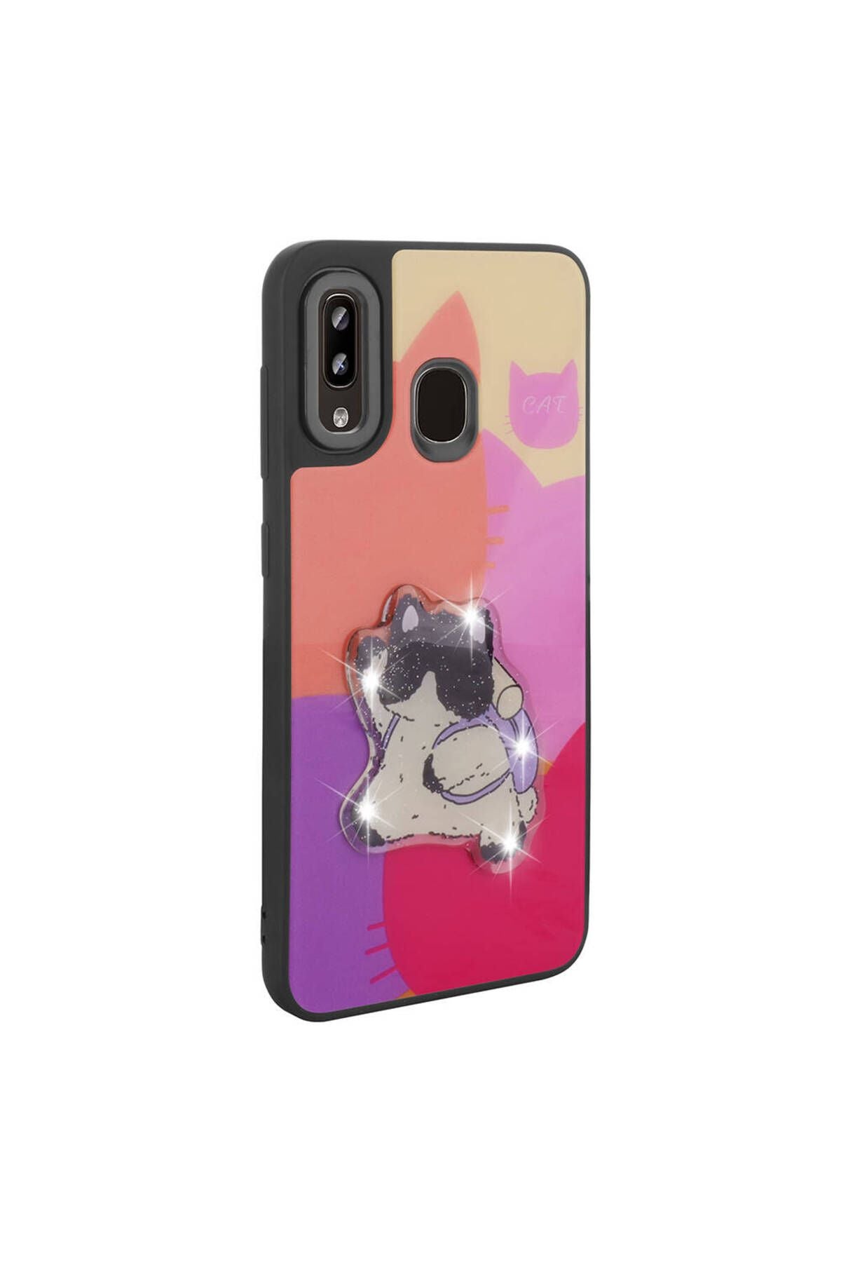 Galaxy A20 Kılıf Parlayan Kabartmalı İkonik Figürlü Zore Amas Silikon Kapak - Mor