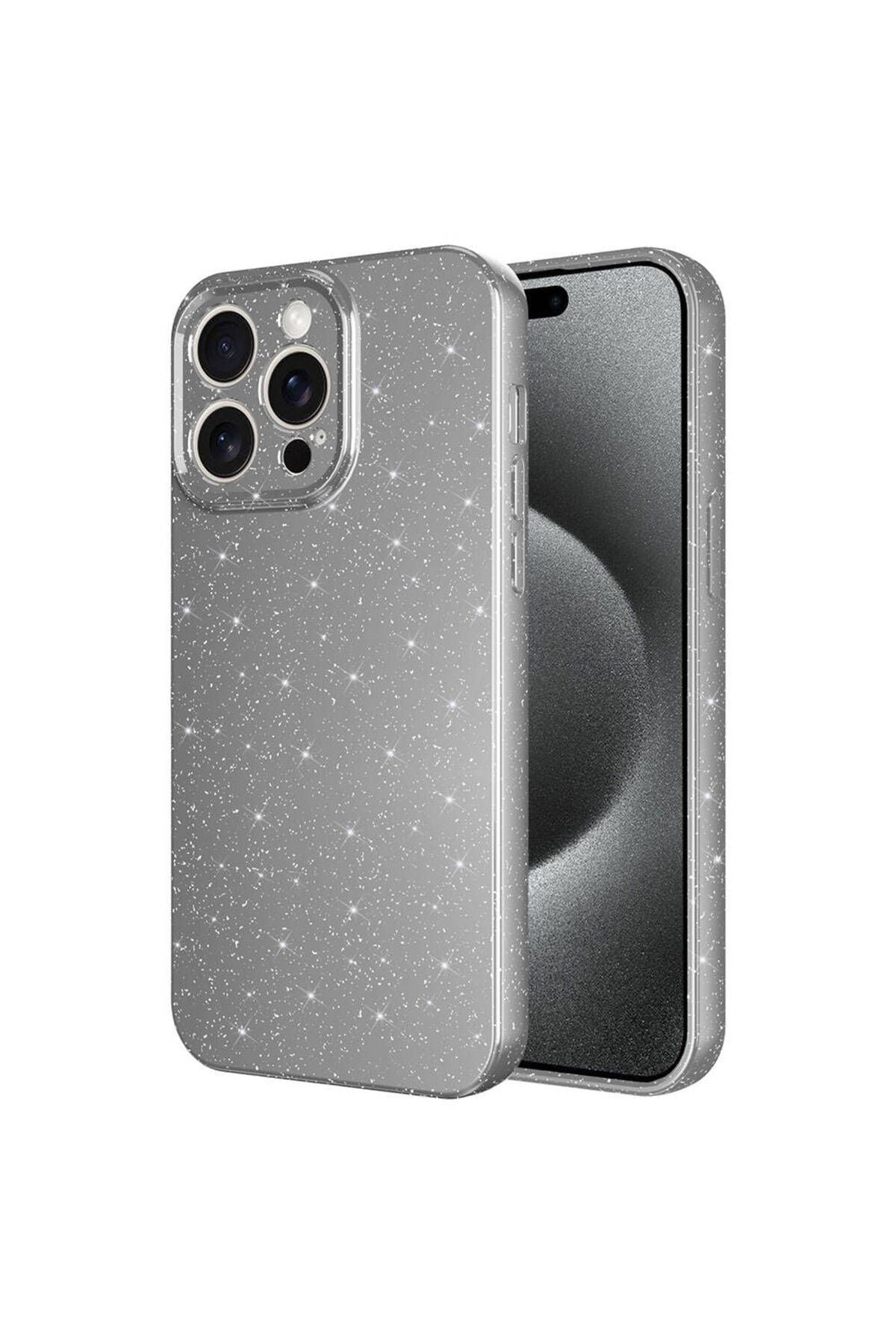 iPhone 15 Pro Uyumlu Kamera Korumalı Simli Lüks Zore Koton Kılıf-Siyah