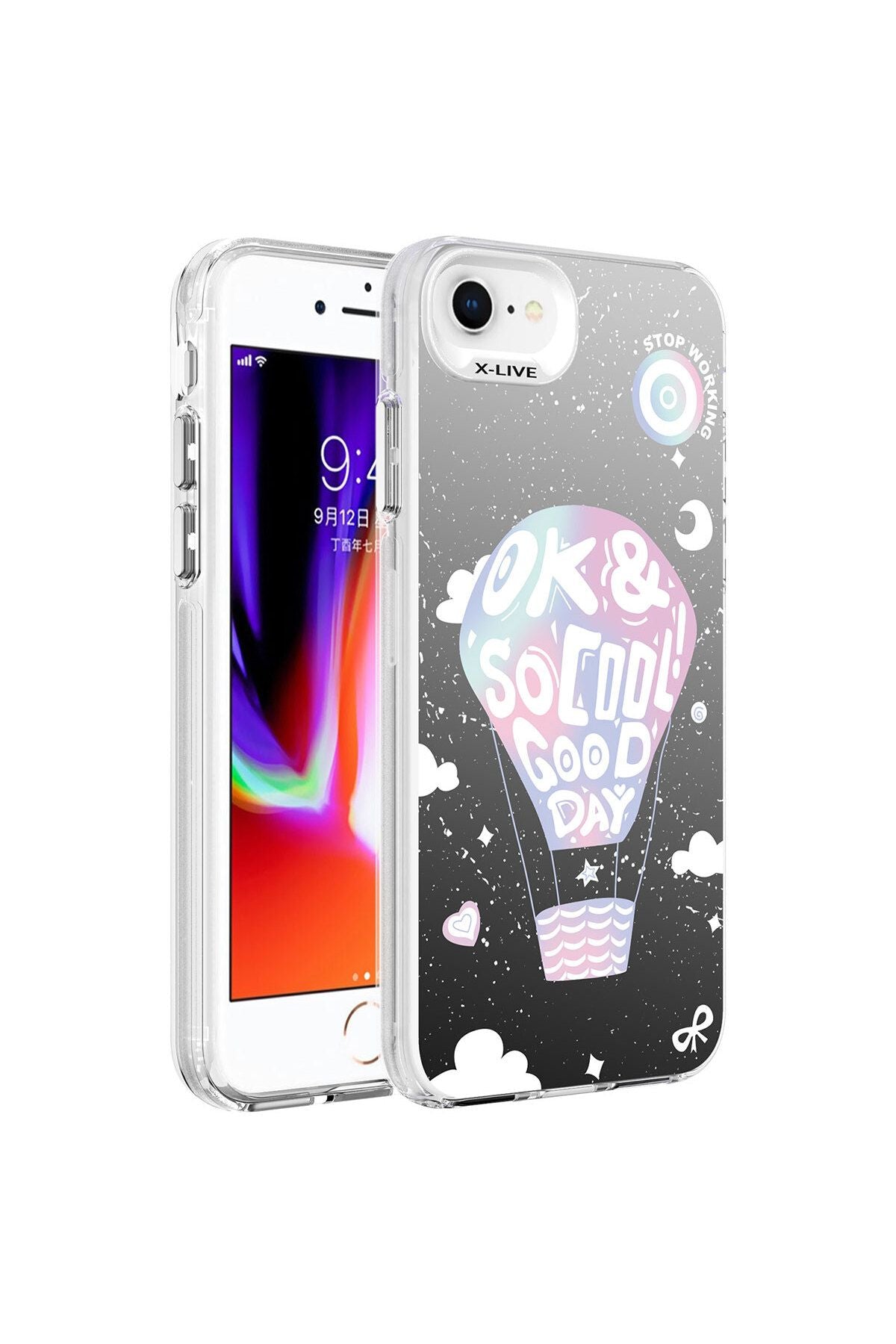 iPhone 8 Kılıf Desenli Zore Silver Sert Kapak - Balon