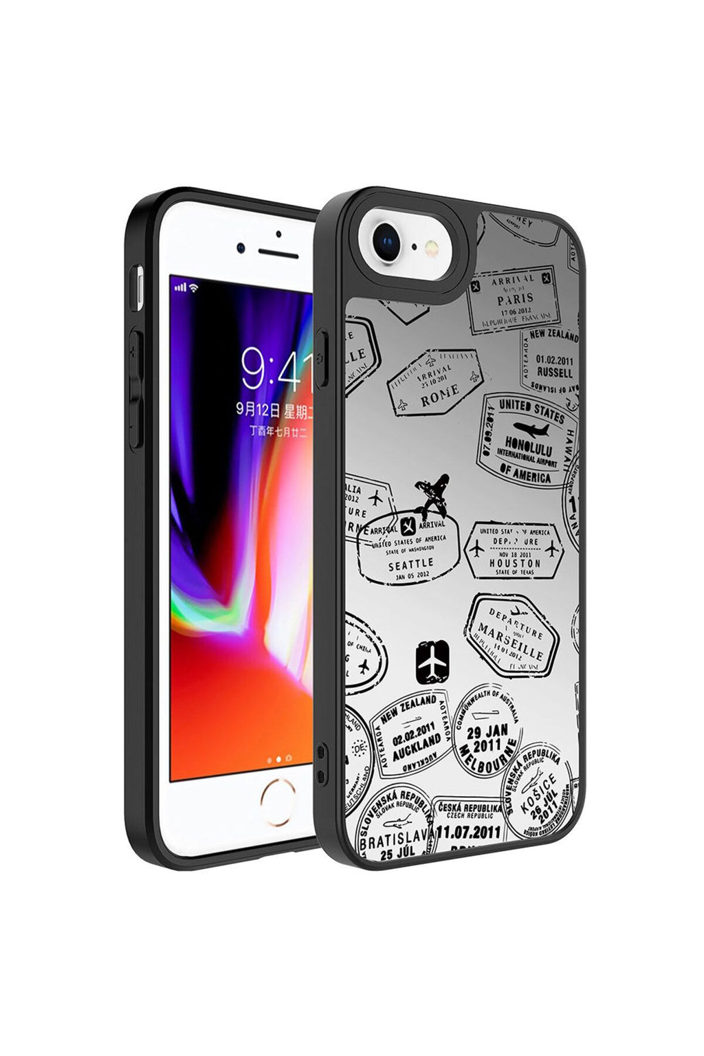 iPhone 8 Plus Kılıf Aynalı Desenli Kamera Korumalı Parlak Zore Mirror Kapak - Seyahat