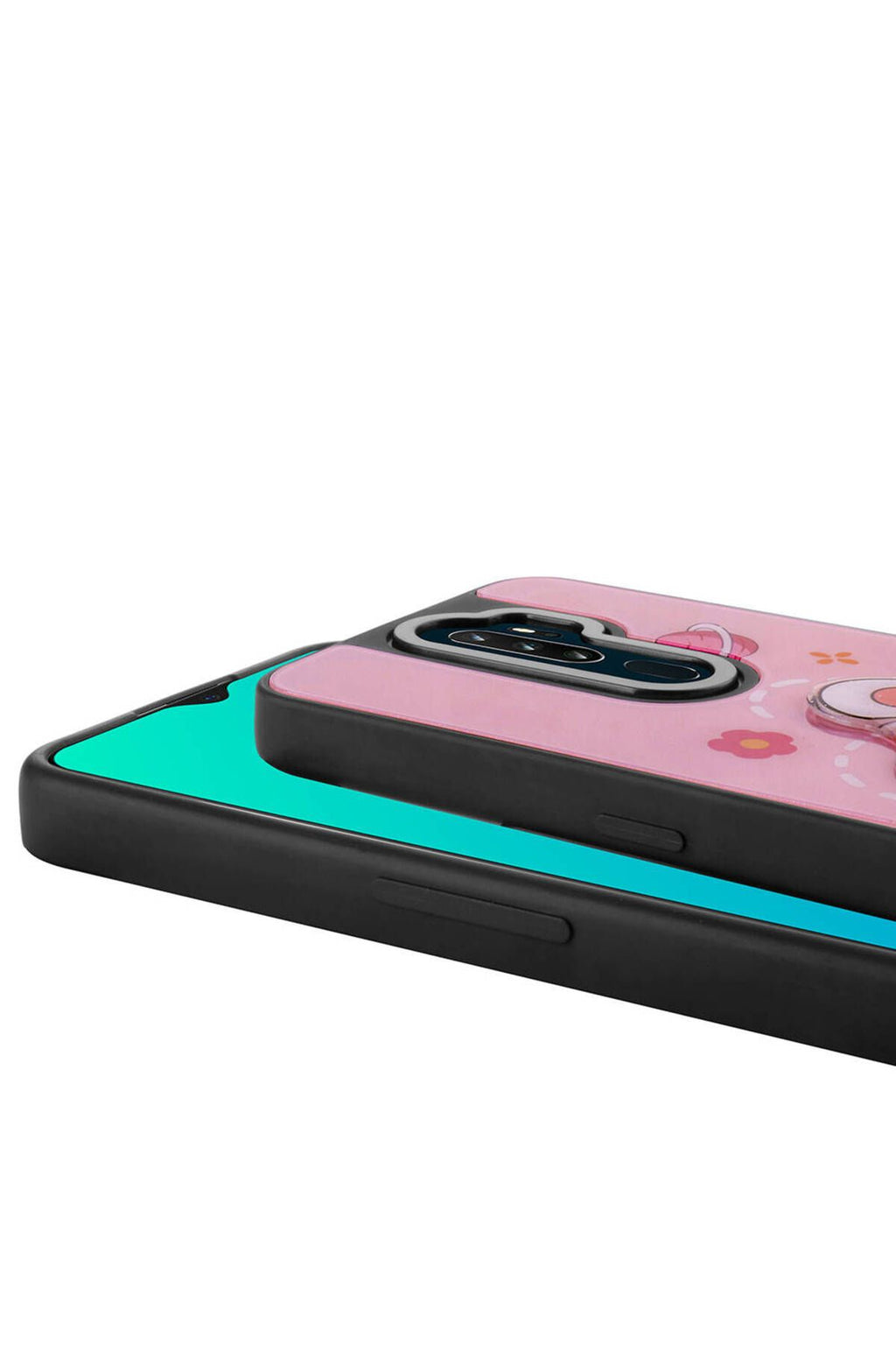 A9 2020 Kılıf Parlayan Kabartmalı İkonik Figürlü Zore Amas Silikon Kapak - Pembe