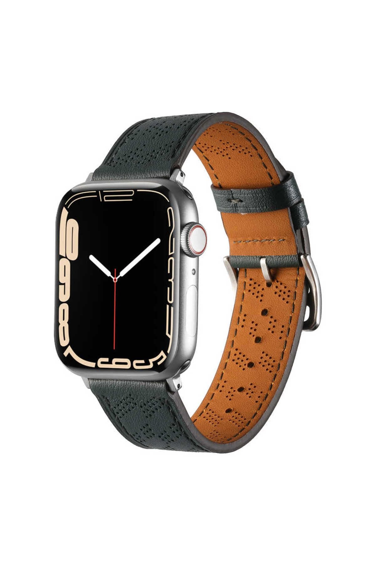 Watch Ultra 49mm Uyumlu KRD-76 PU Deri Kordon Strap Kayış CLO- Koyu Yeşil