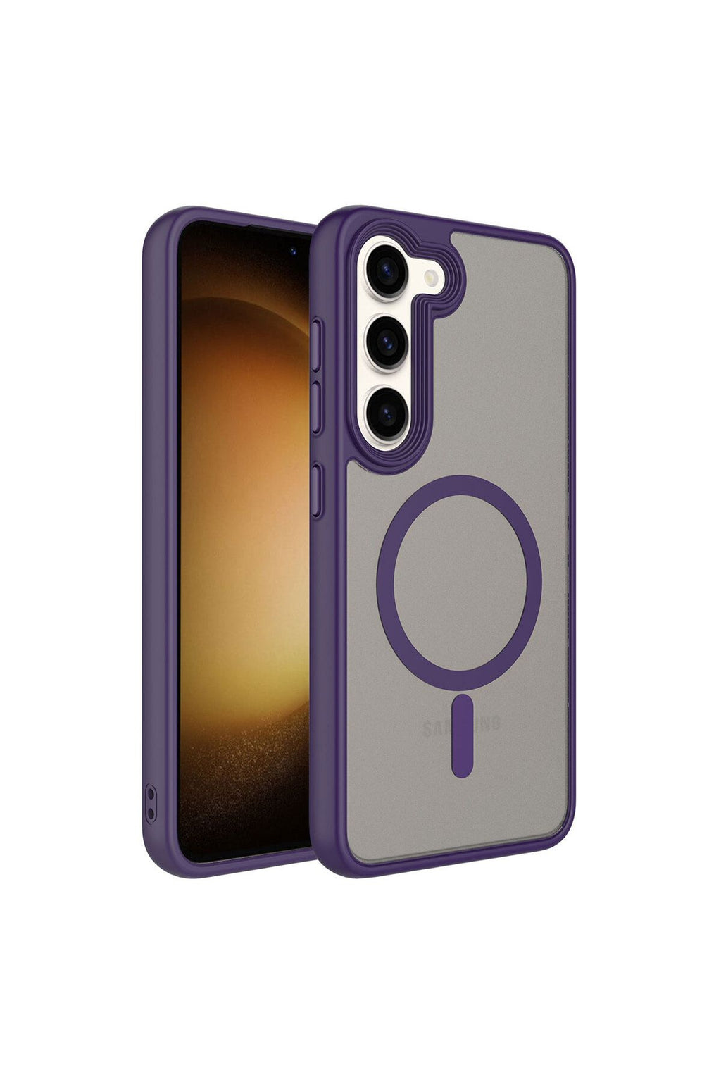 Galaxy S23 Uyumlu Mat Arka Yüzey Wireless Şarj Özellikli Zore Flet Magsafe Kılıf-Derin Mor