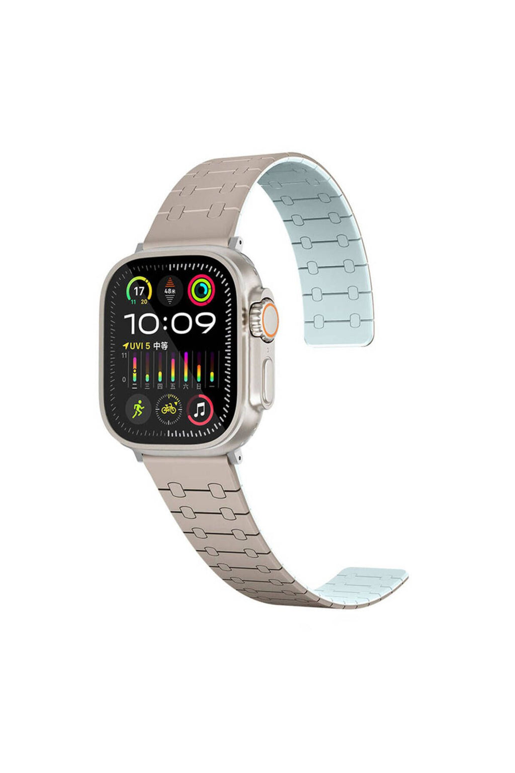 Apple Watch 44mm Zore KRD-111 Çizgili Desenli Silikon Kordon-Haki