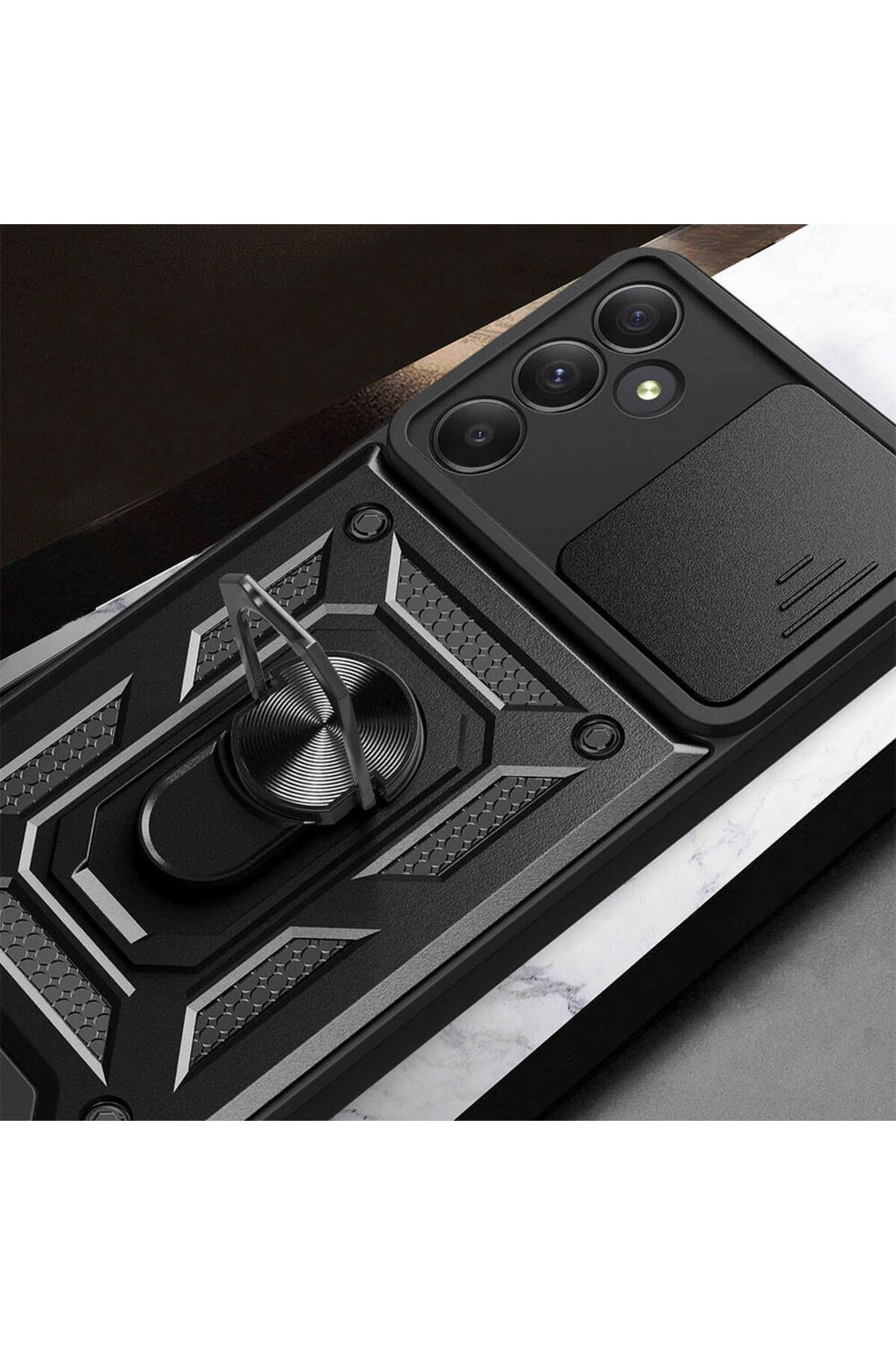 Galaxy A55 Uyumlu ODC Kılıf Magnetik Standlı Kamera Korumalı Zore Sürgülü Vega Kapak-Siyah