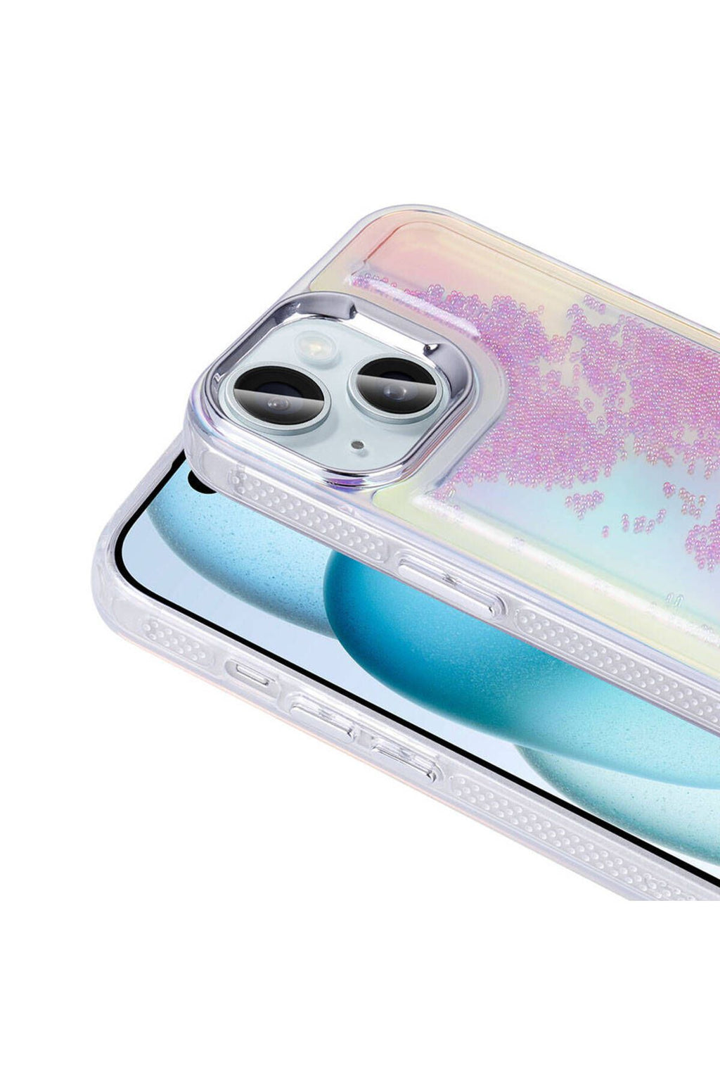 iPhone 15 Kılıf Airbagli Renkli Arka Yüzey Boncuk Tasarımlı Zore Kumul Kapak - Pembe