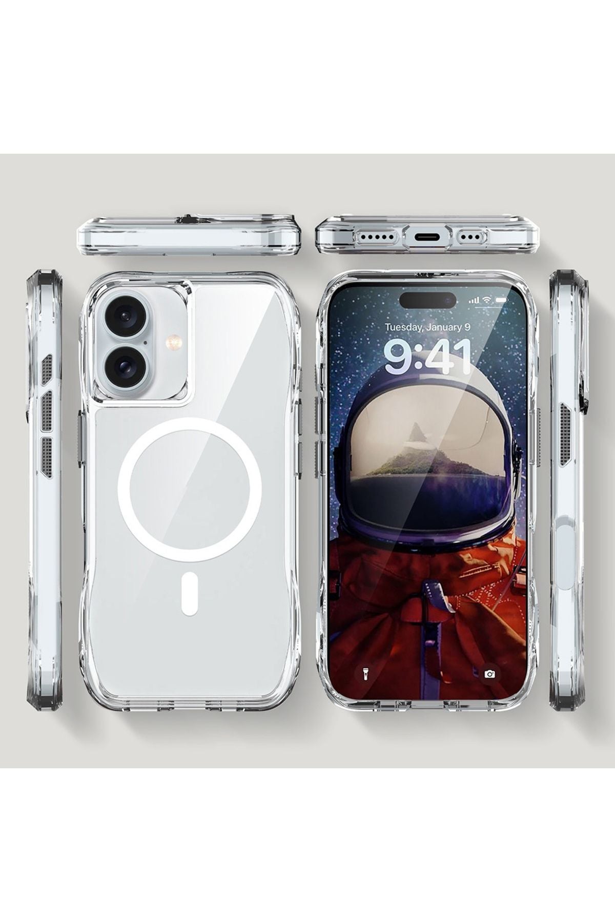 iPhone 16 Plus Kılıf Magsafe Şarj Özellikli Airbagli Şeffaf TQR İncek Kapak - Şeffaf