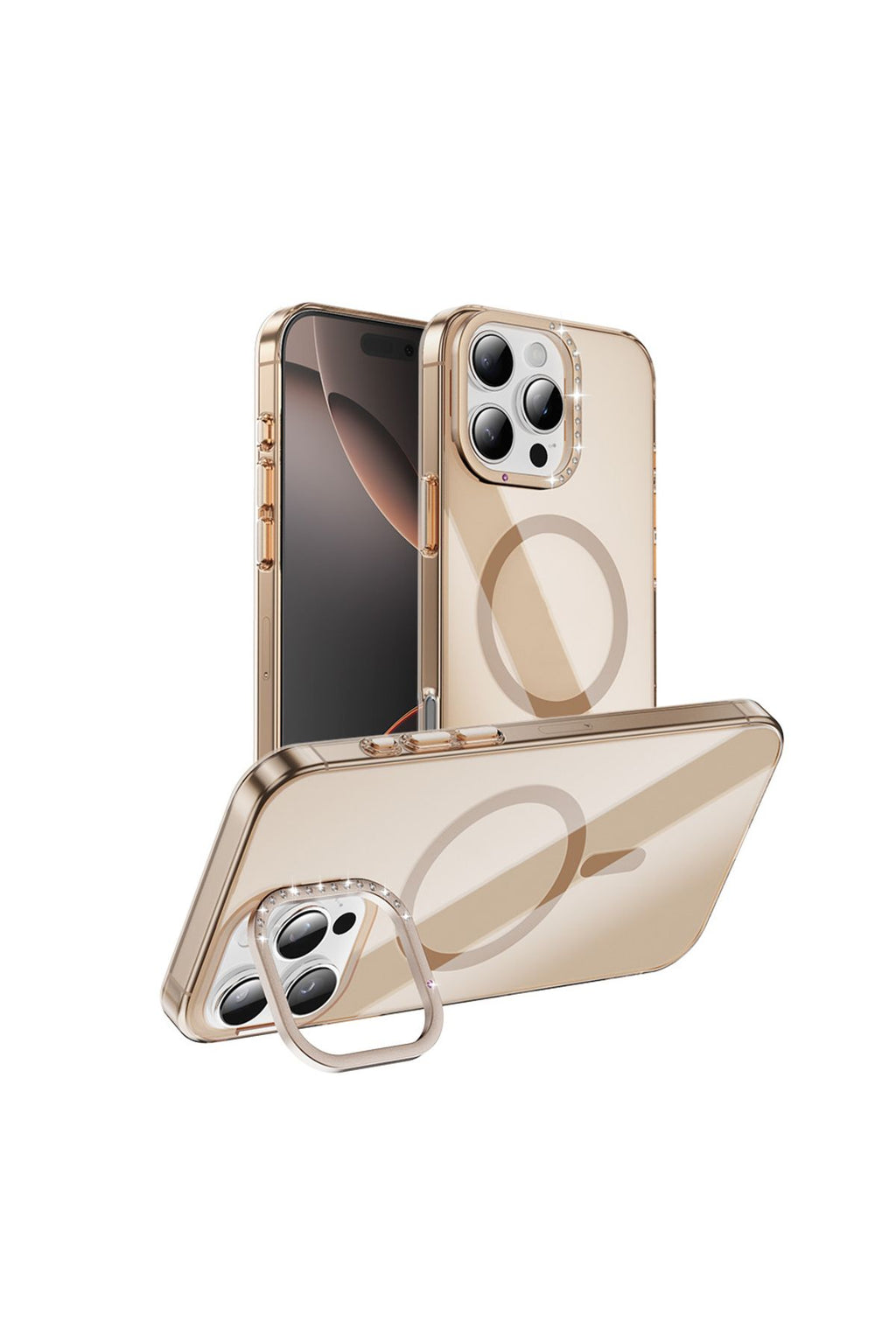 iPhone 16 Pro Max Kılıf Magsafe Şarj Özellikli Kamera Standlı Zore Estop Kapak-Gold uyumlu